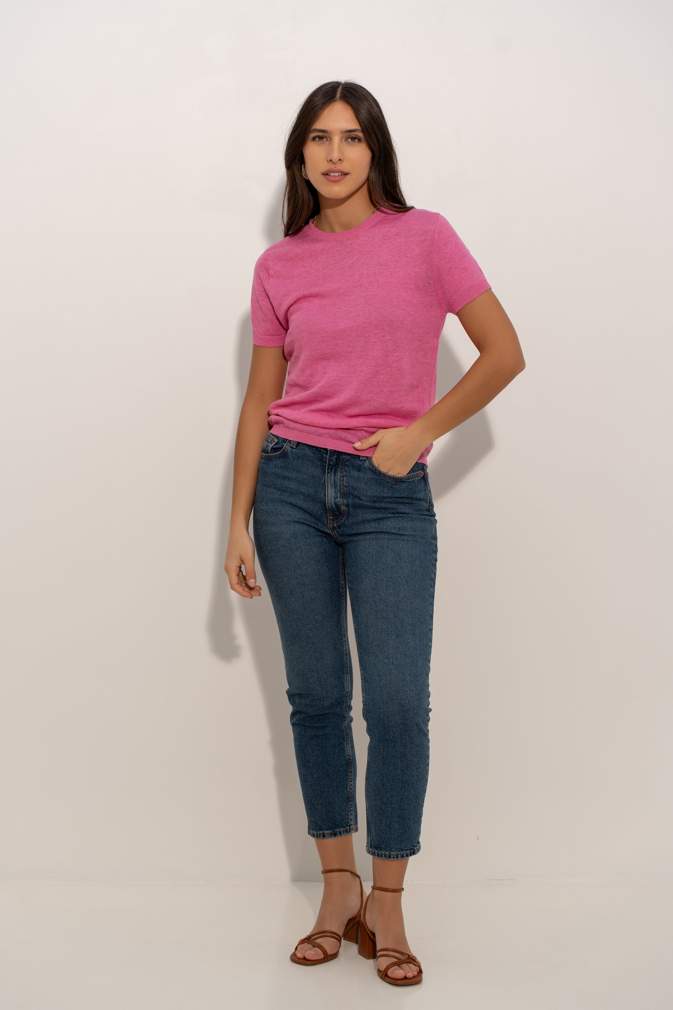 T-shirt col rond en lin tricoté