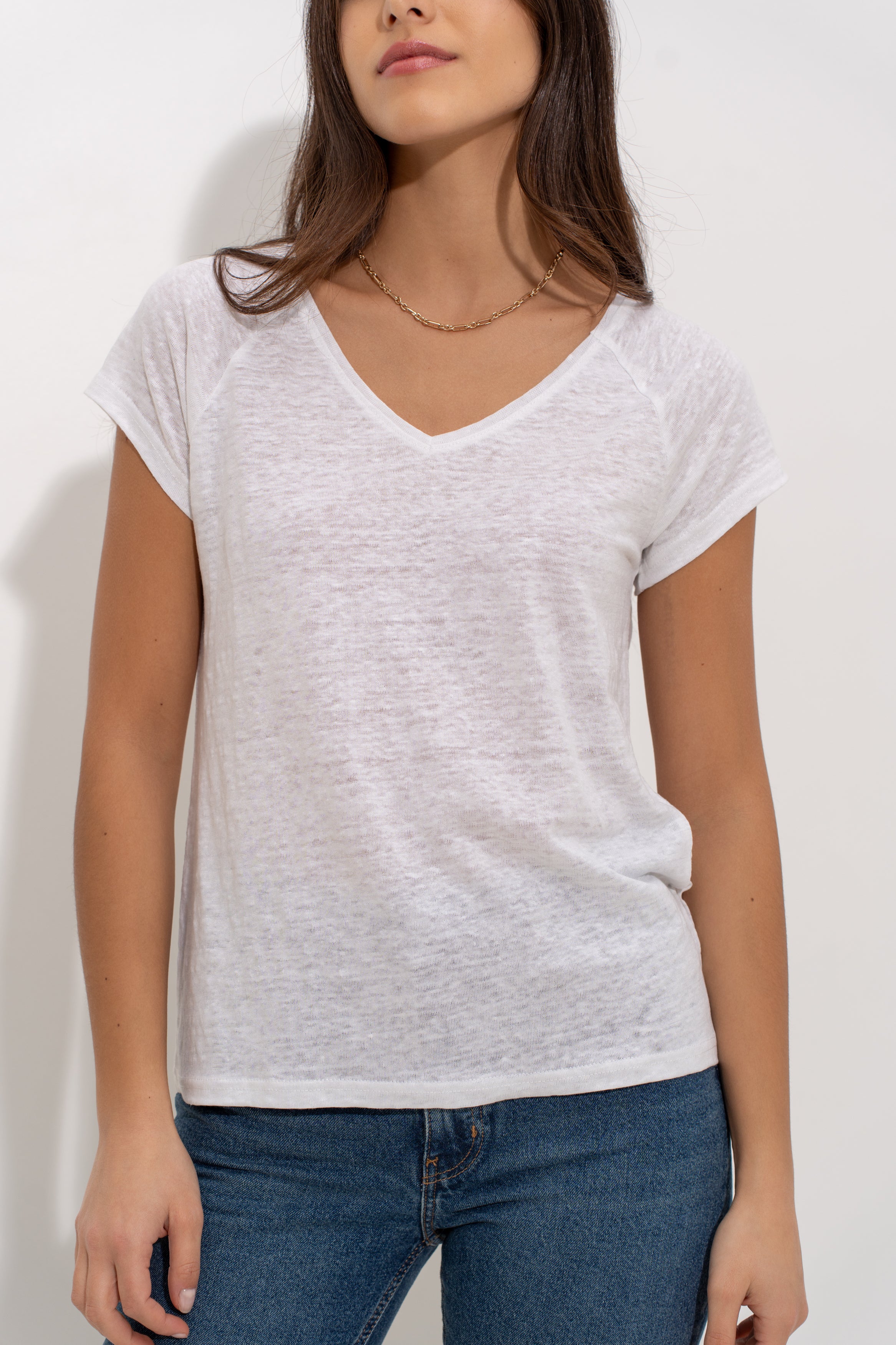 T-shirt V manche raglan en lin