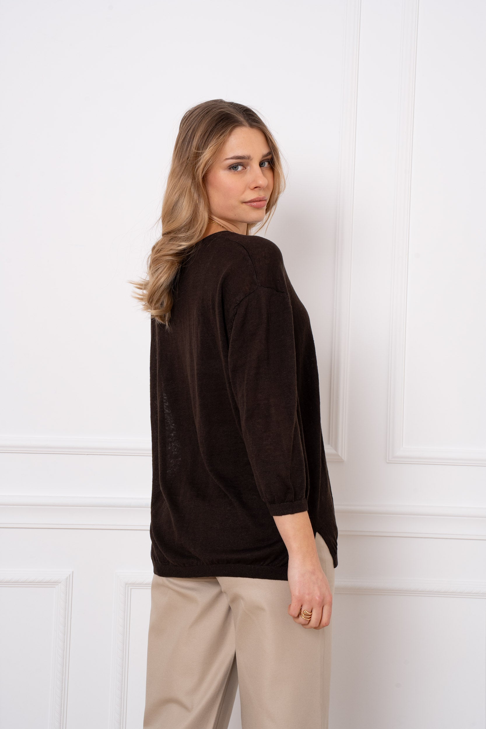 Pull V oversize en lin tricoté