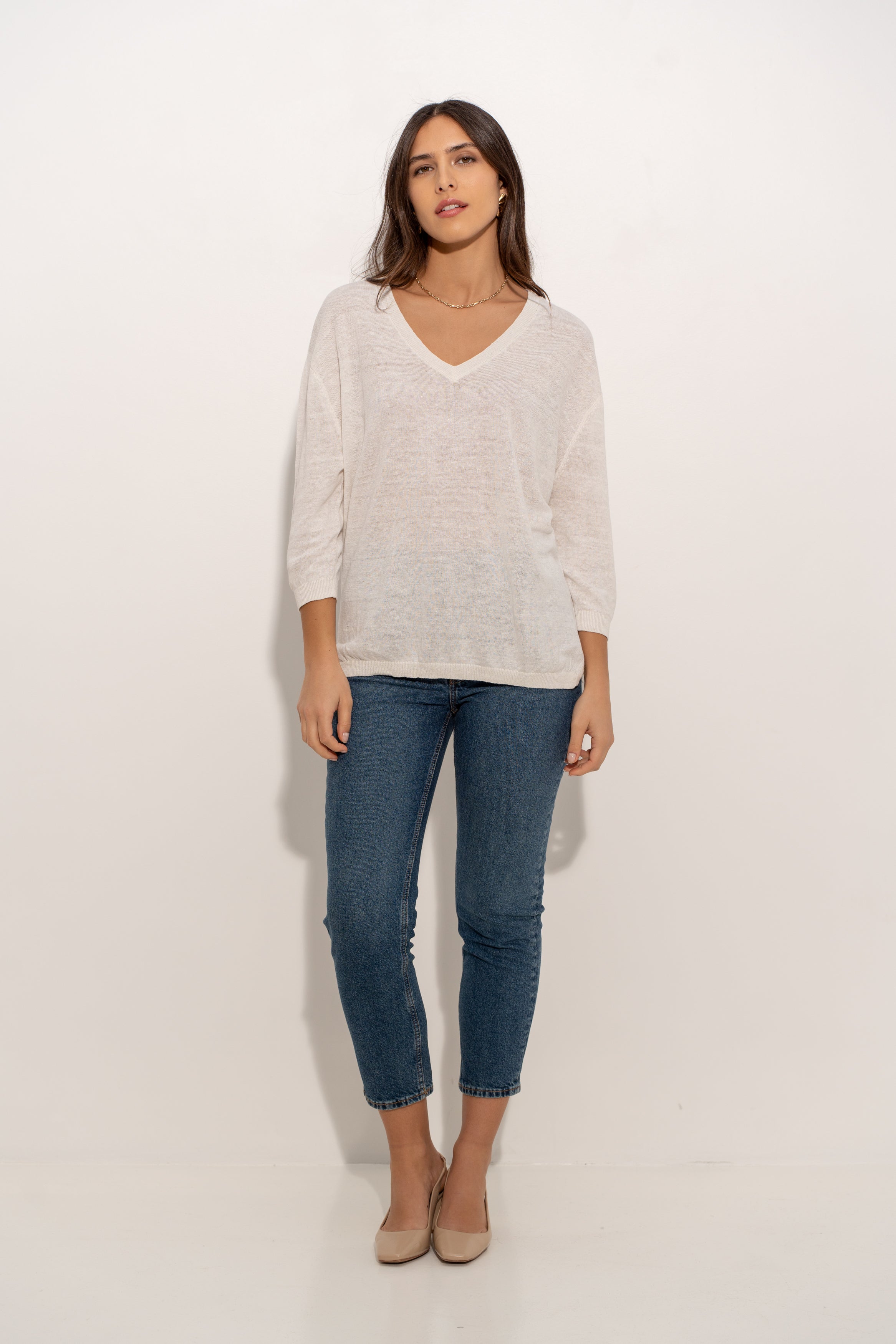 Pull V oversize en lin tricoté