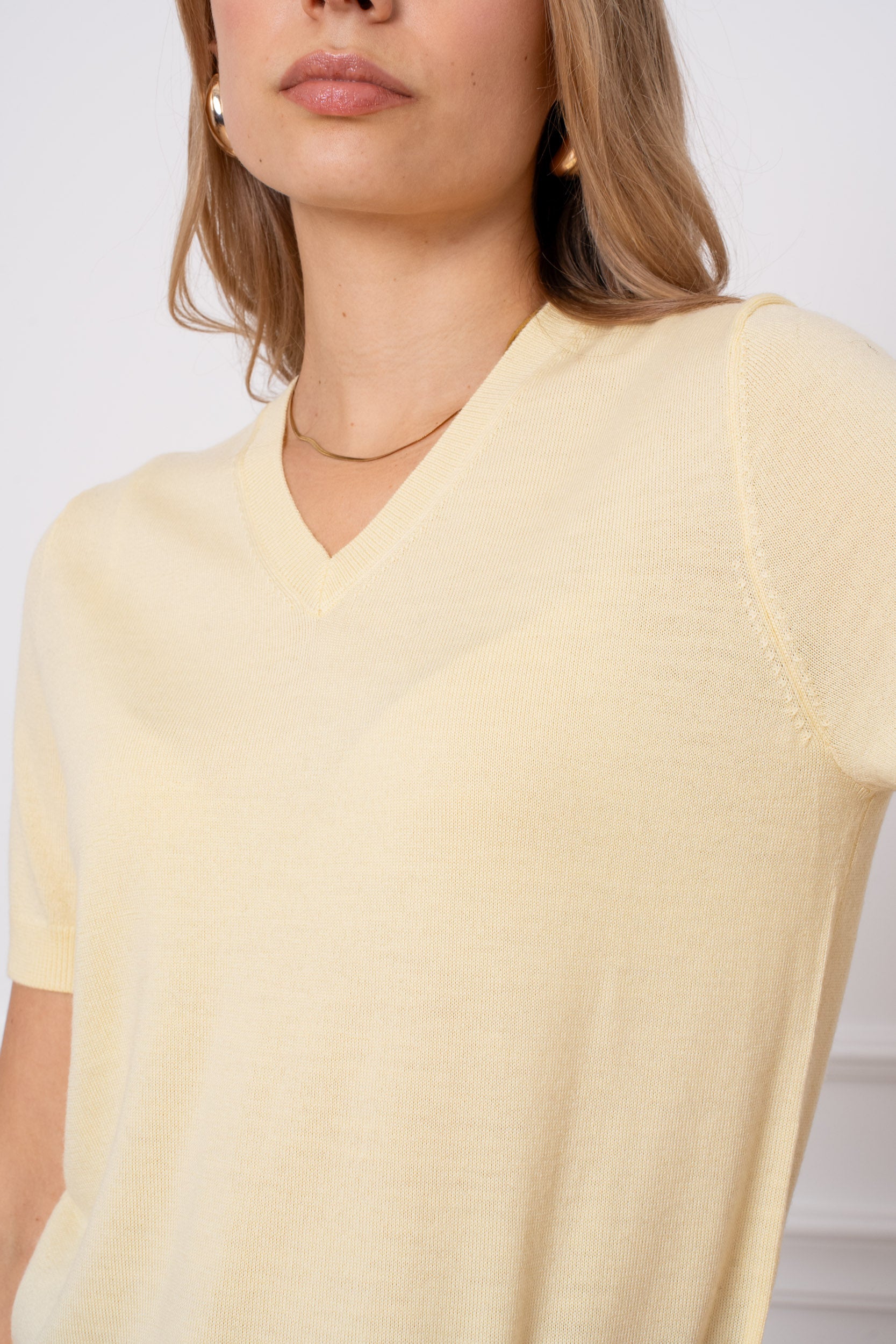 Pull 100% laine mérinos col V manches courtes