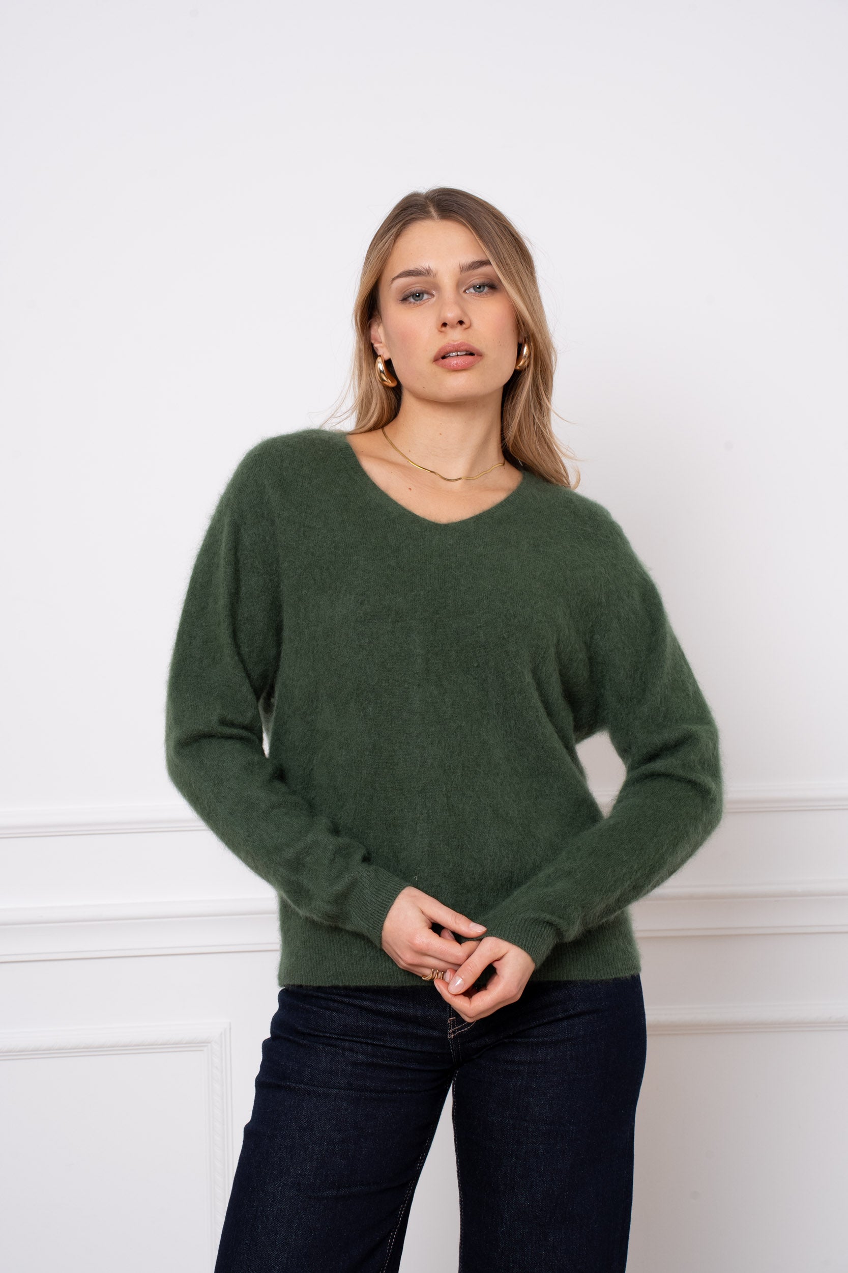 Pull laine & cachemire brossé col V