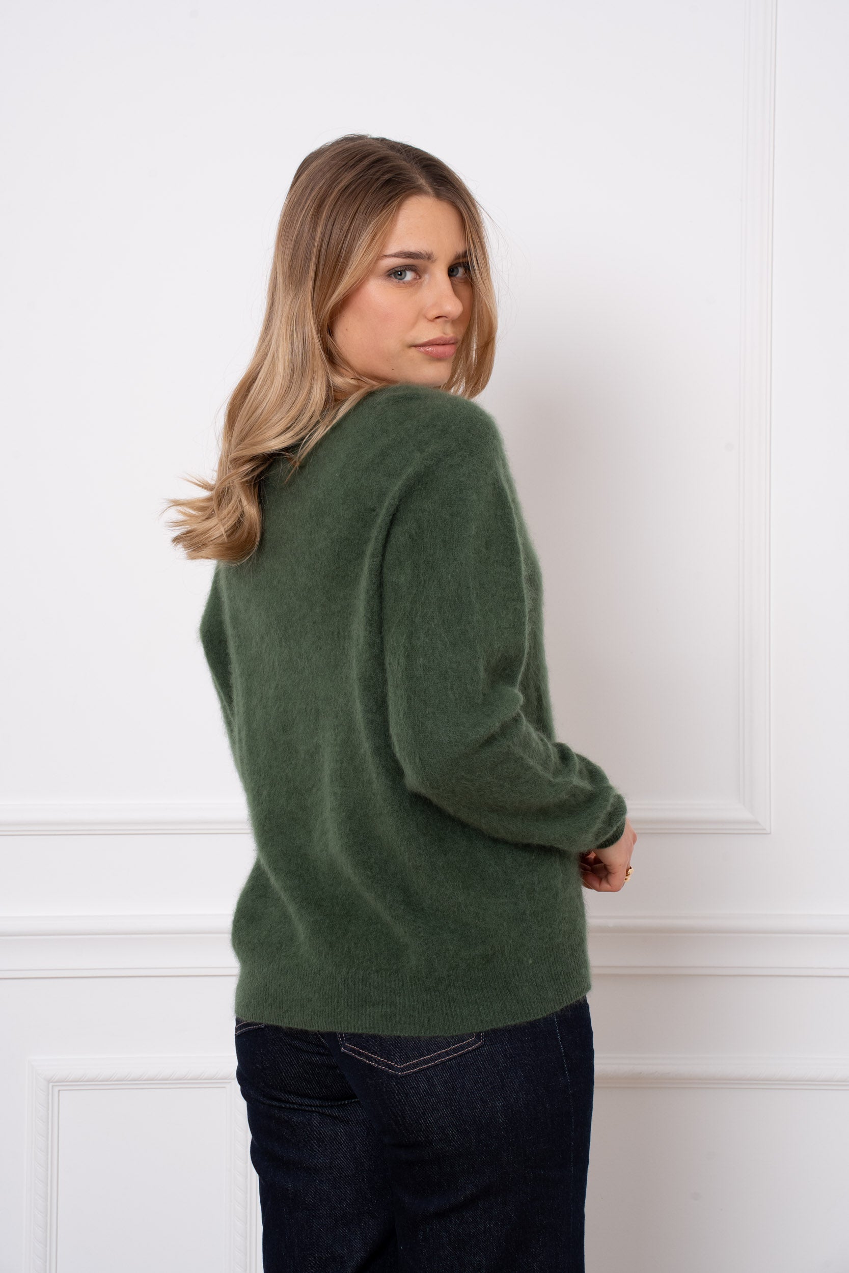 Pull laine & cachemire brossé col V