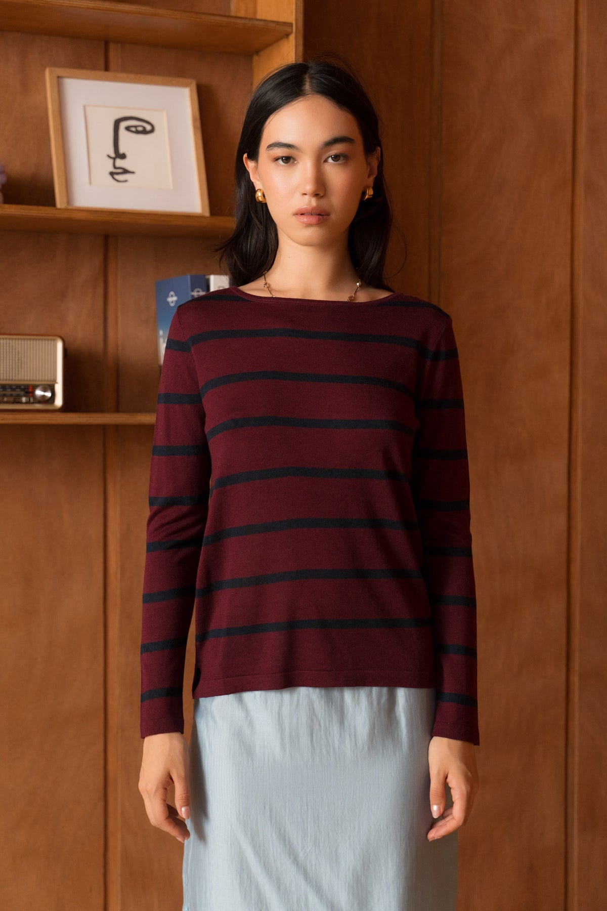Pull marinière en soie et cachemire
