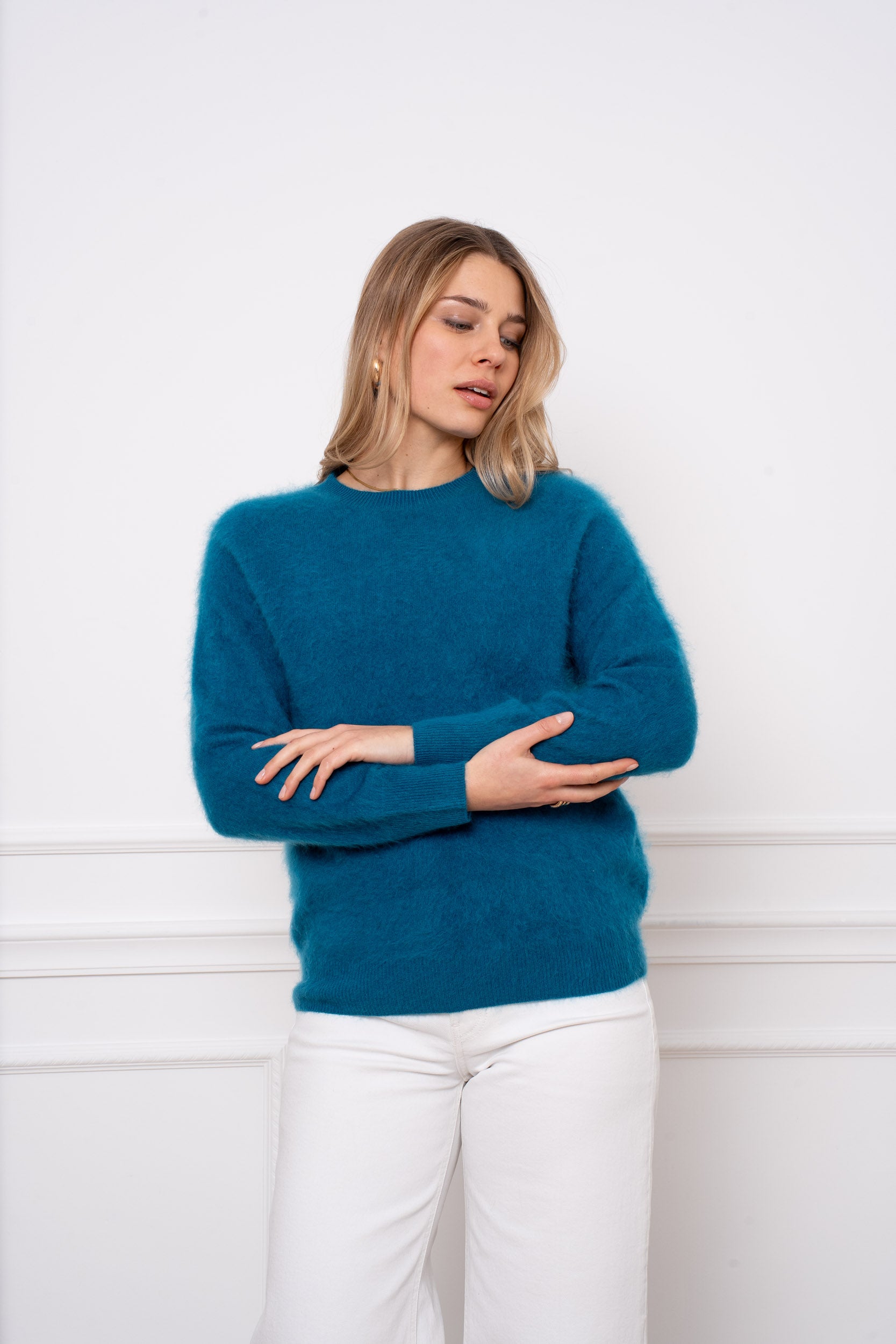 Pull laine & cachemire brossé col rond