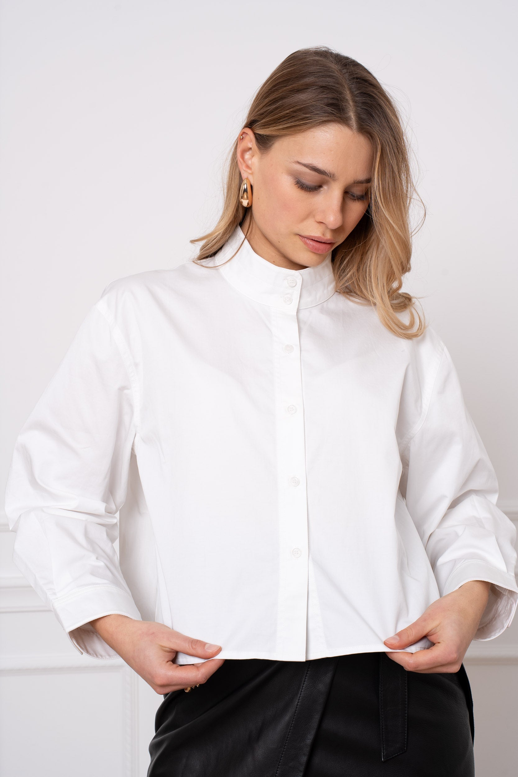 Chemise 100% coton courte col montant