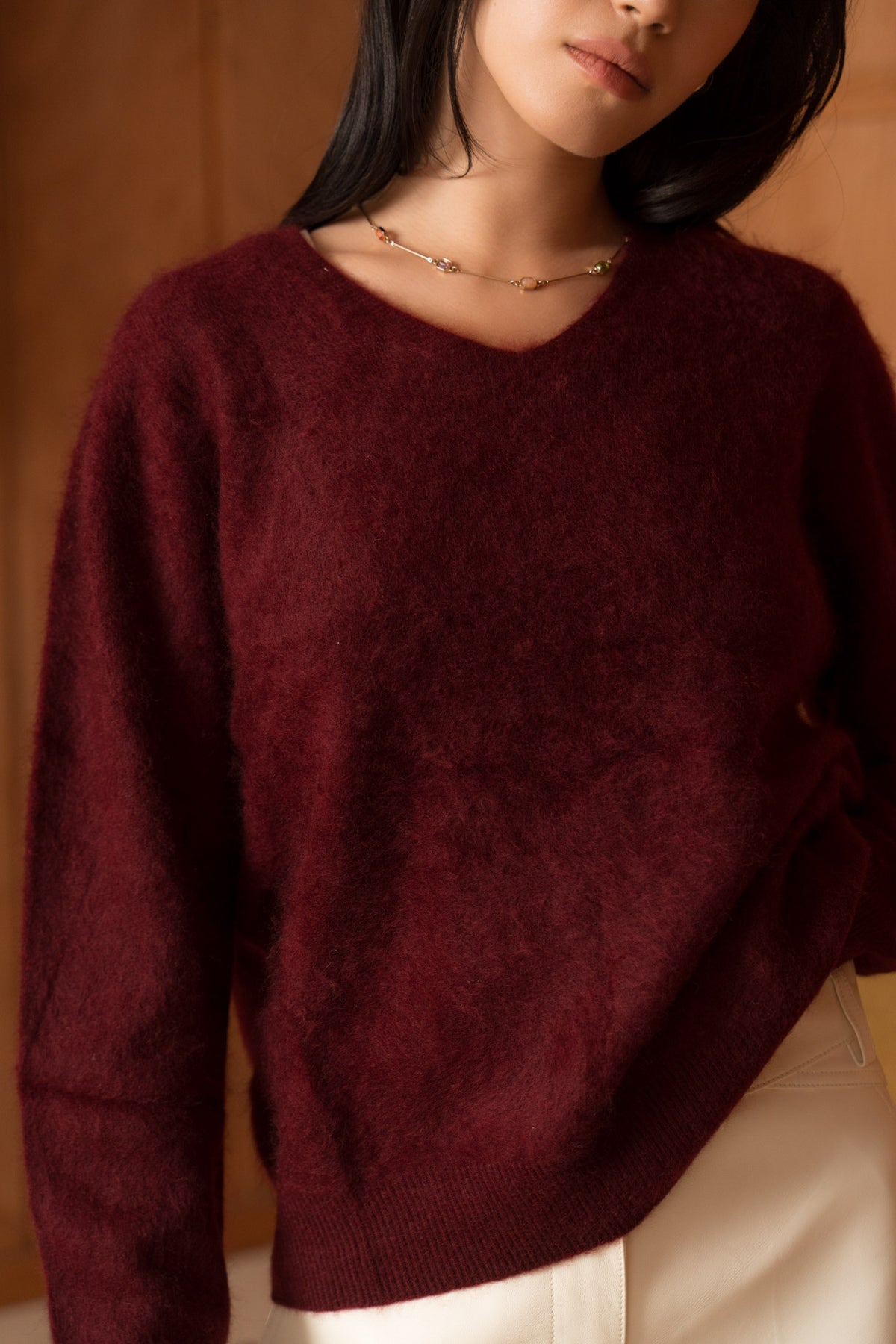 Pull laine & cachemire brossé col V