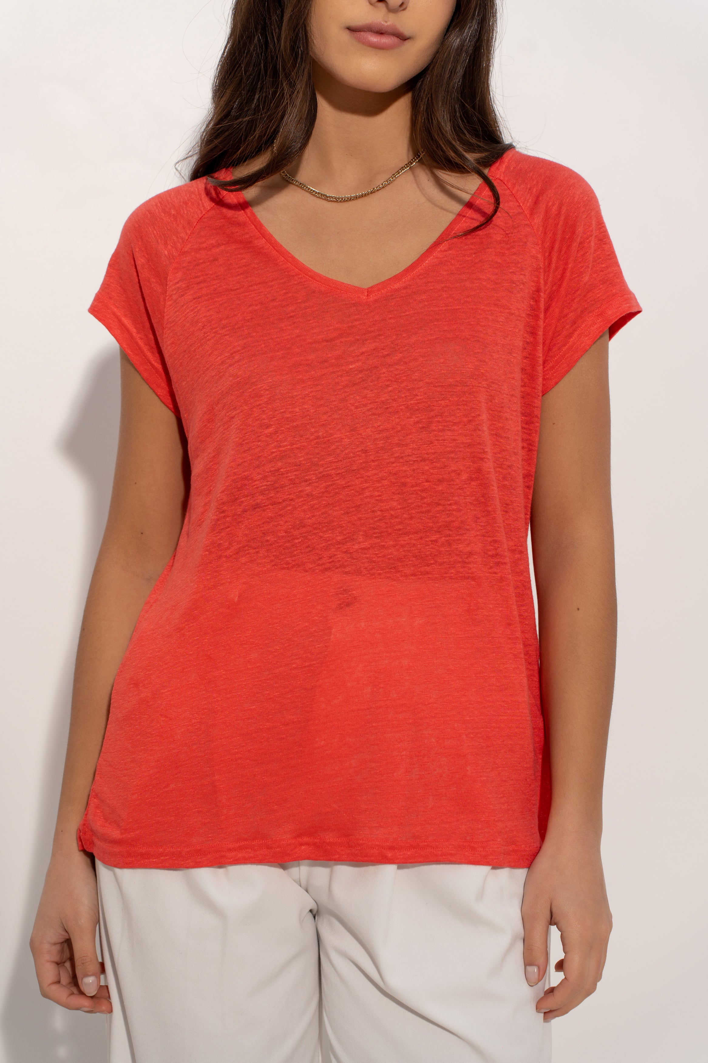 T-shirt V manche raglan en lin