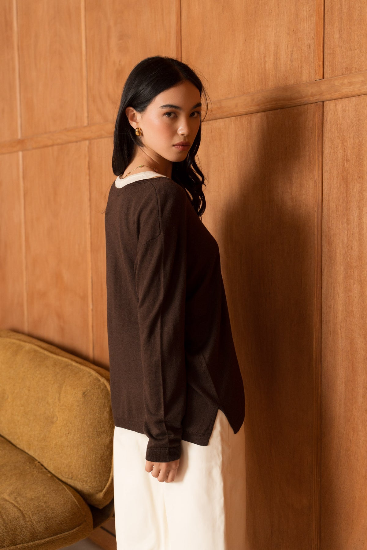 Pull V oversize en soie et cachemire