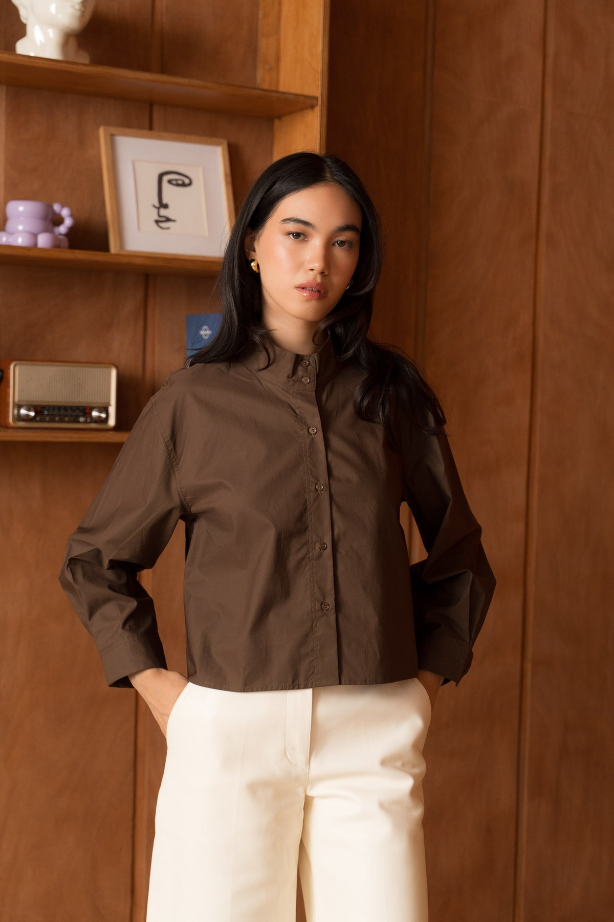 Chemise 100% coton courte col montant