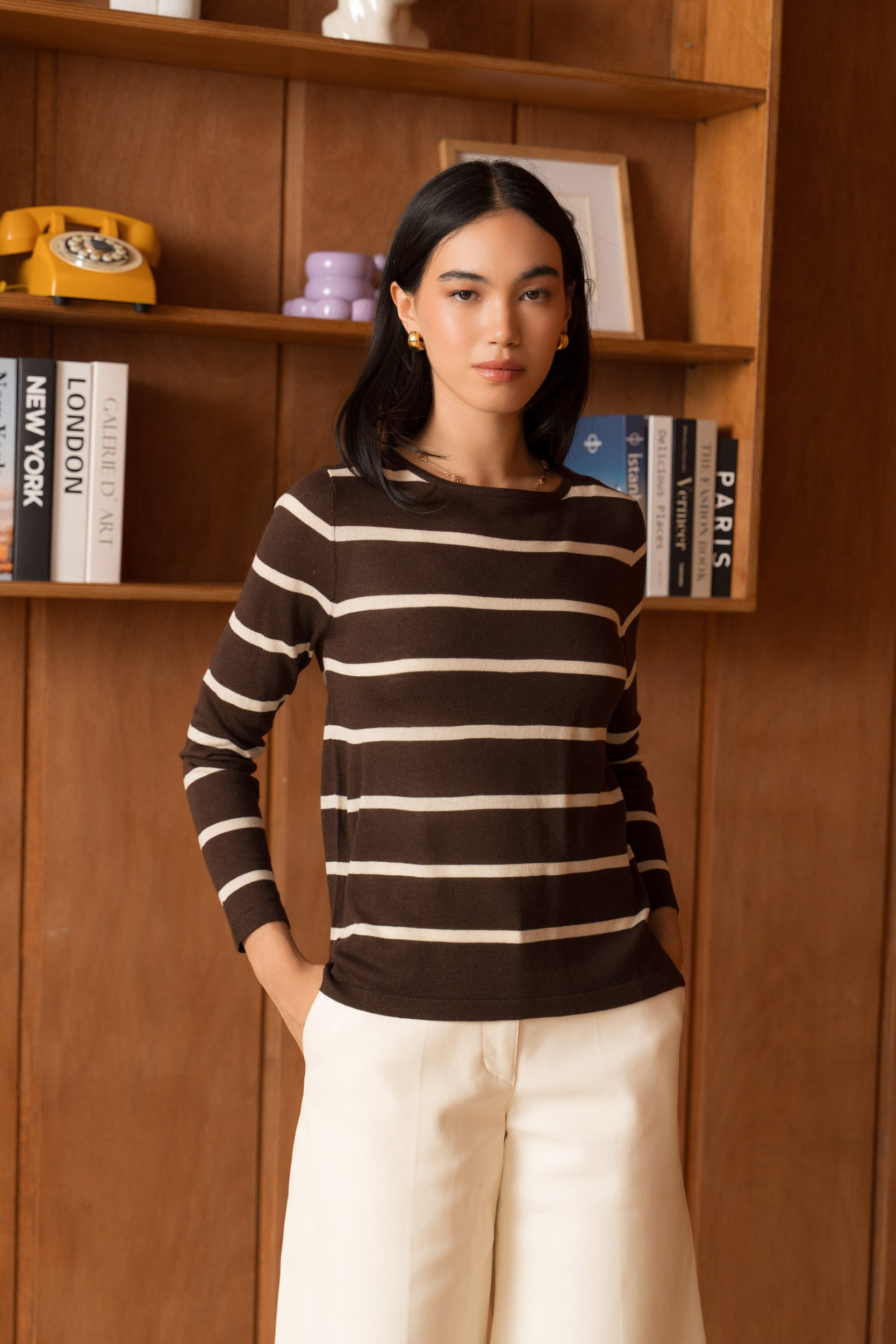Pull marinière en soie et cachemire