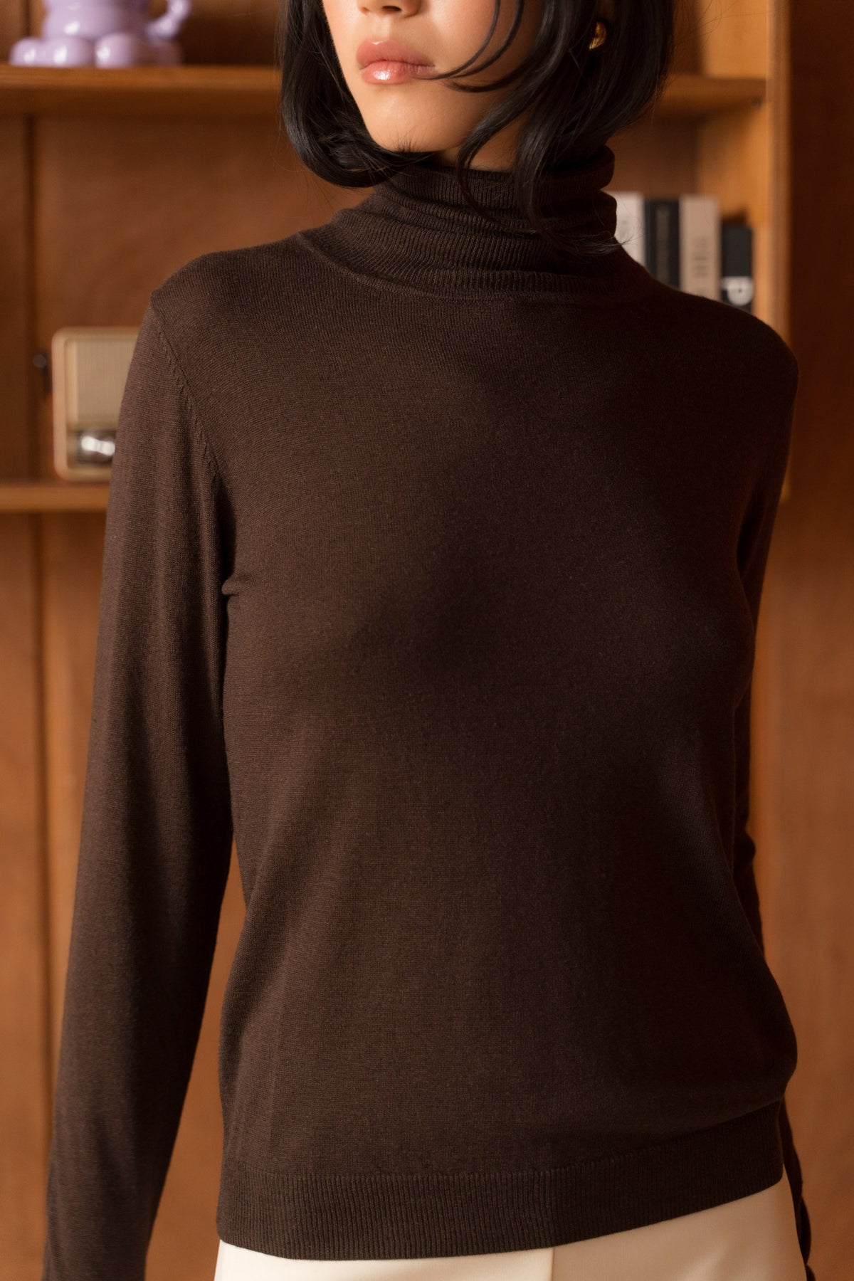 Pull col roulé en soie et cachemire