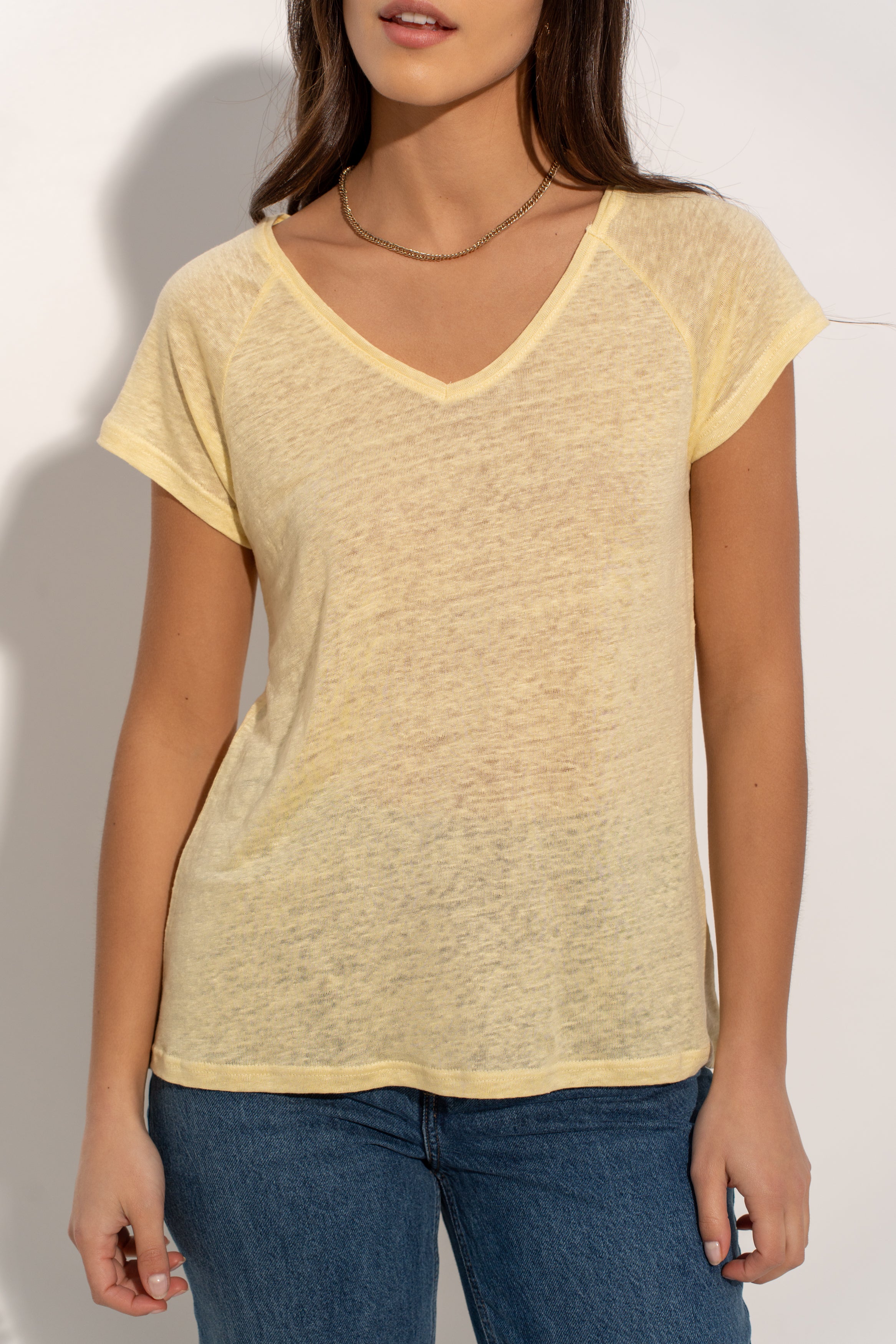 T-shirt V manche raglan en lin