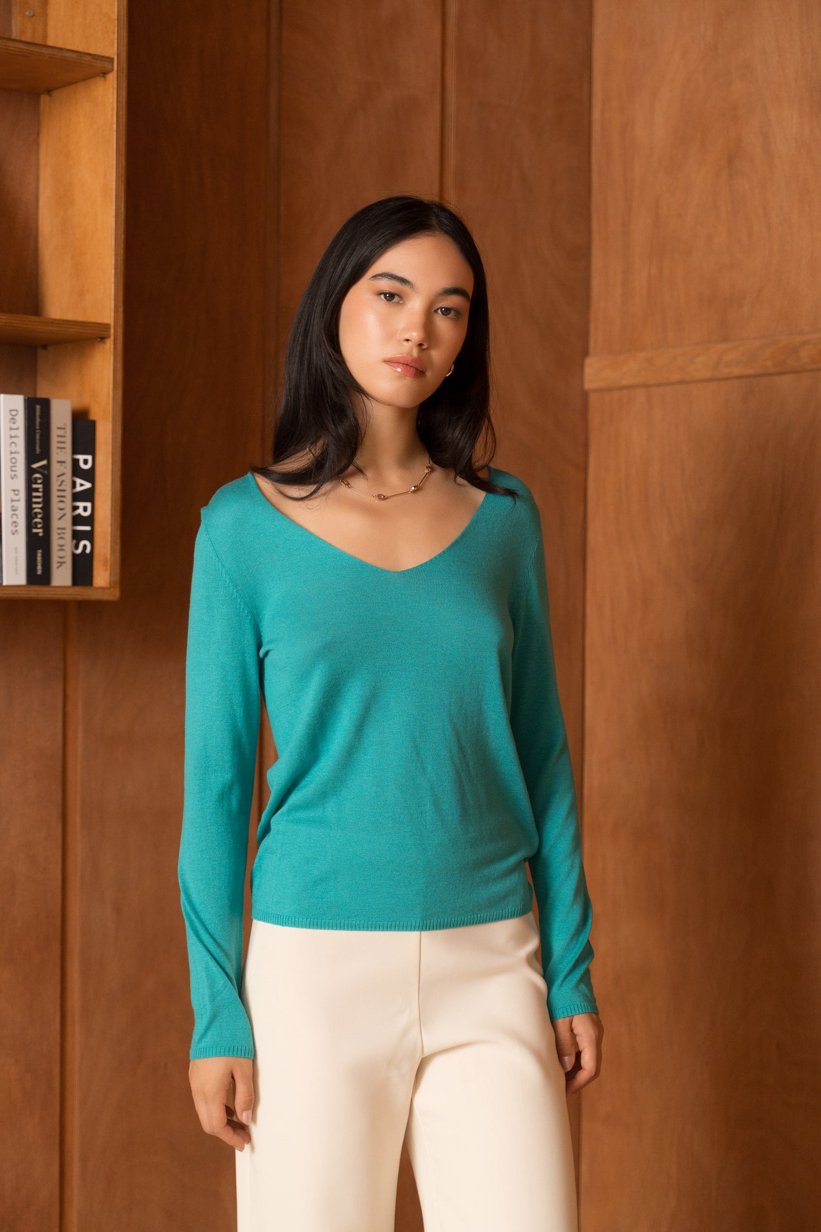 Pull col V en soie & cachemire