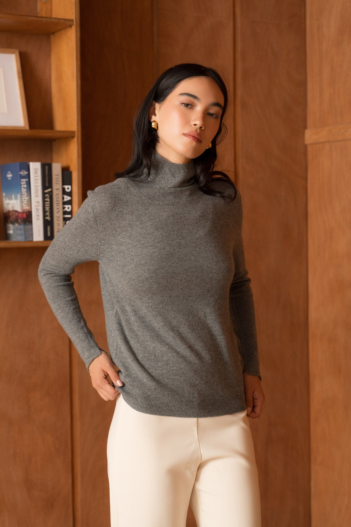 Pull 100% cachemire col montant