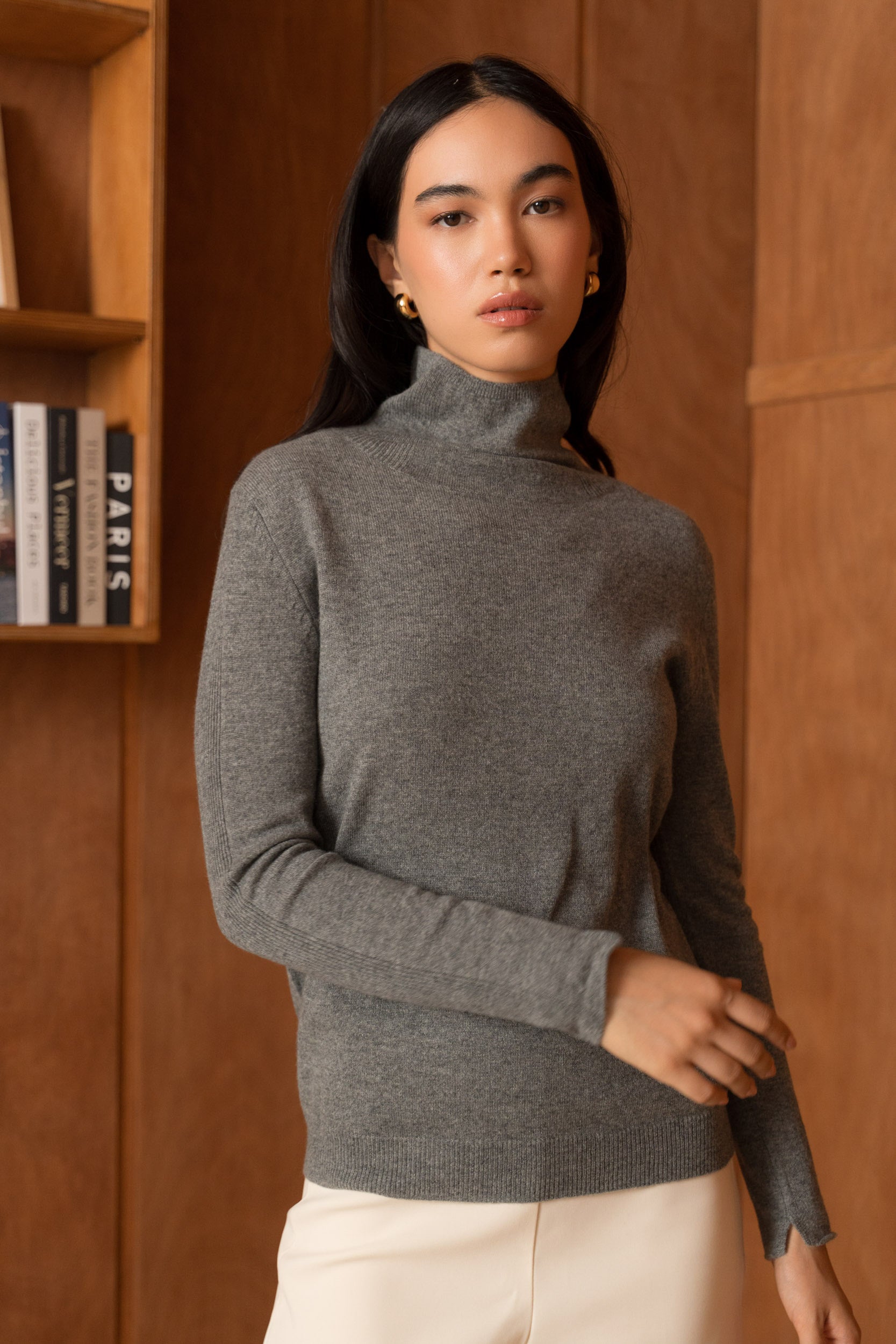 Pull 100% cachemire col montant