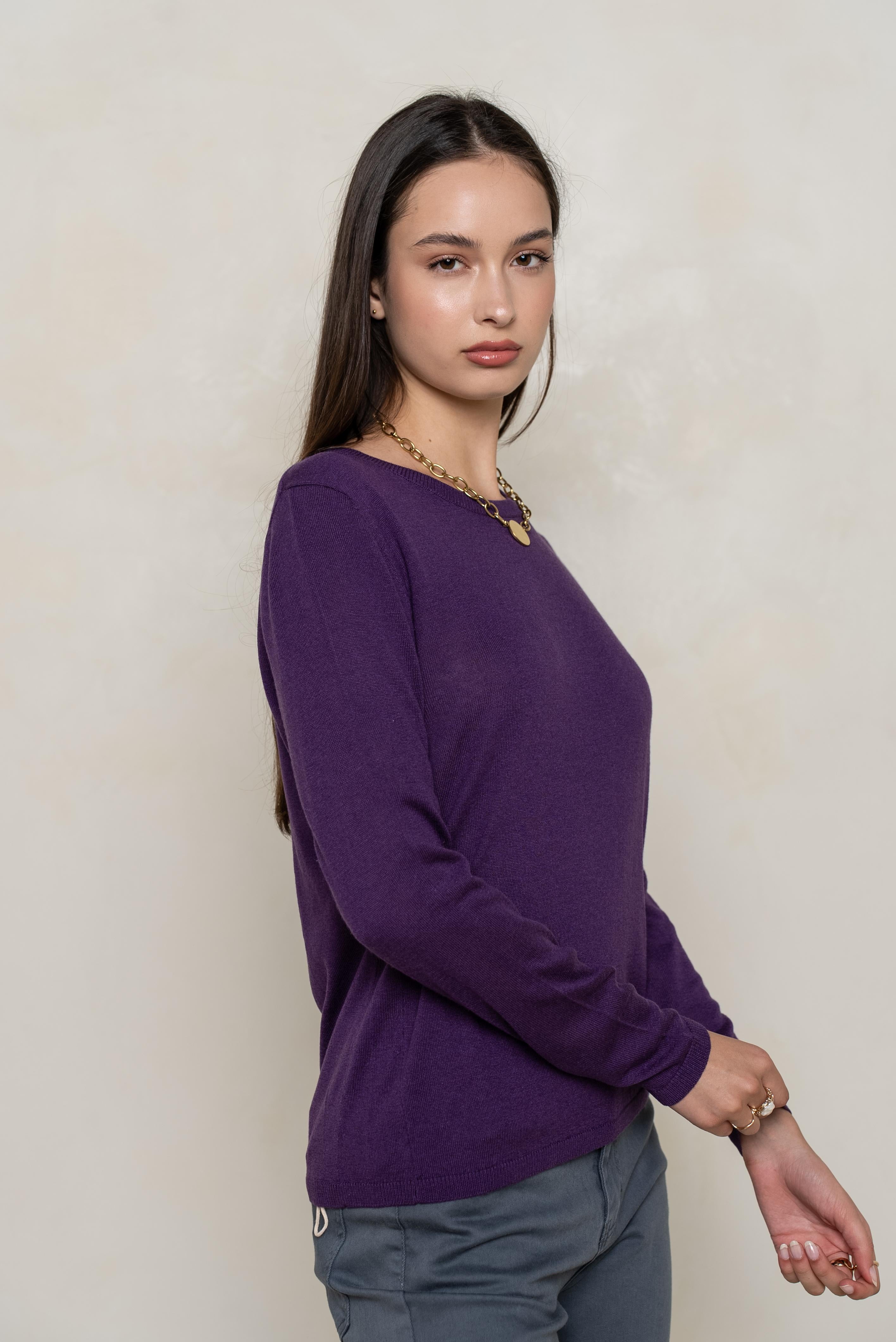 Pull col rond en soie et cachemire