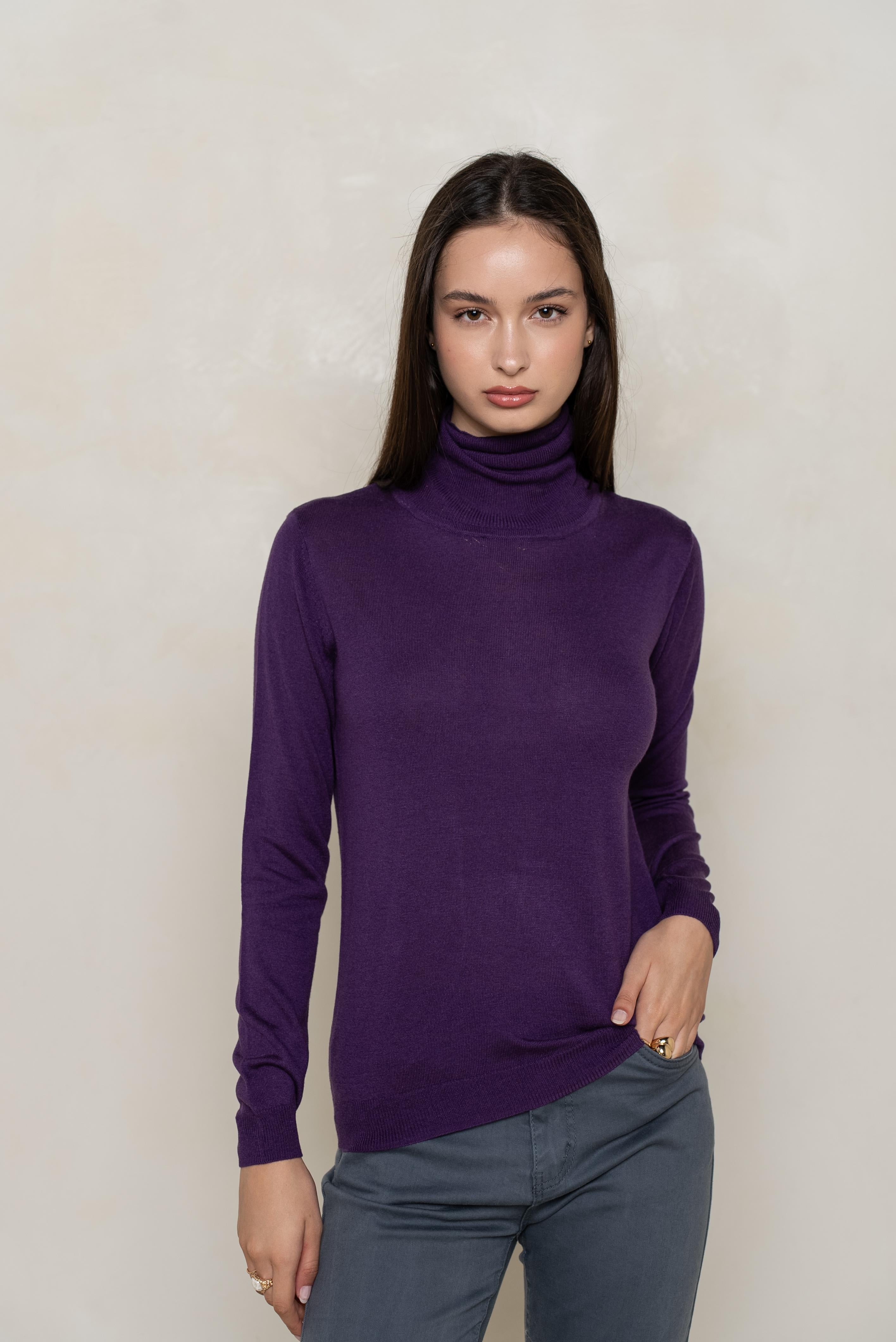 Pull col roulé en soie et cachemire
