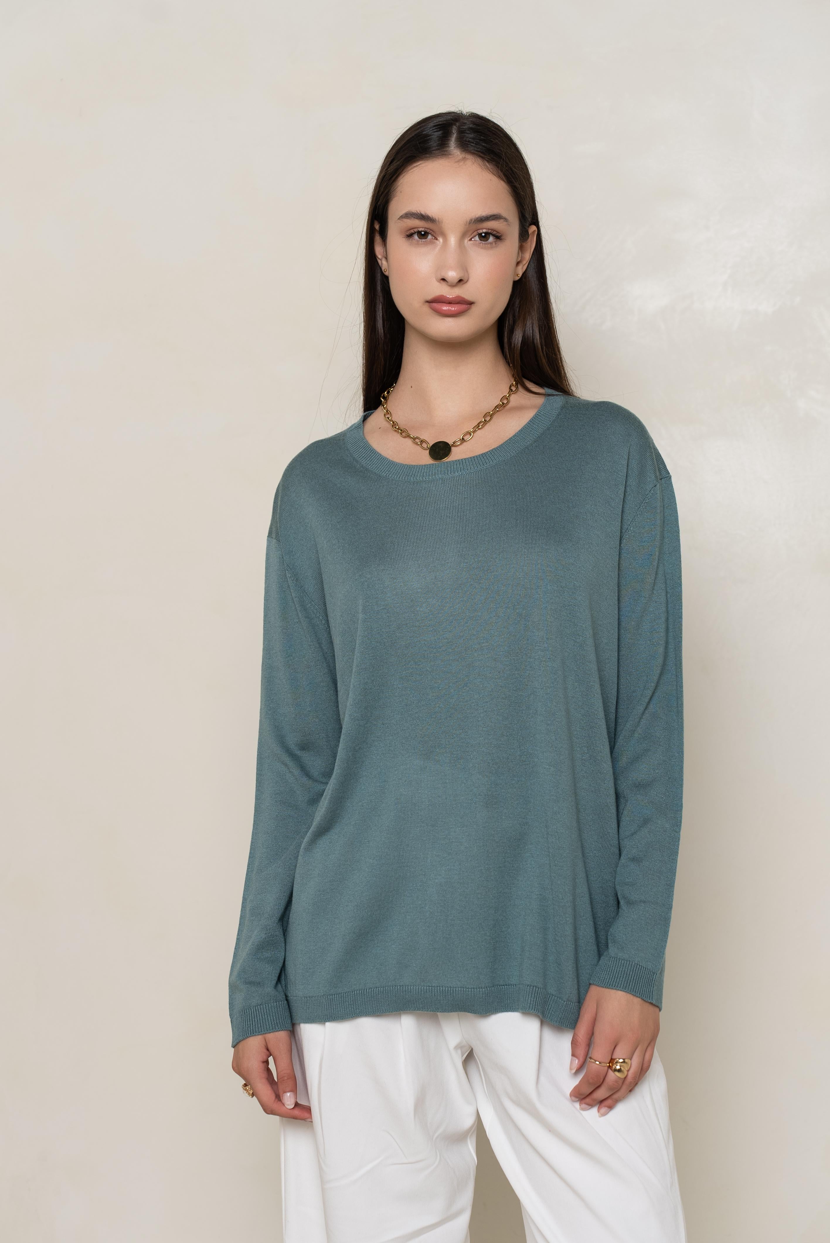 Pull col rond oversize en soie et cachemire