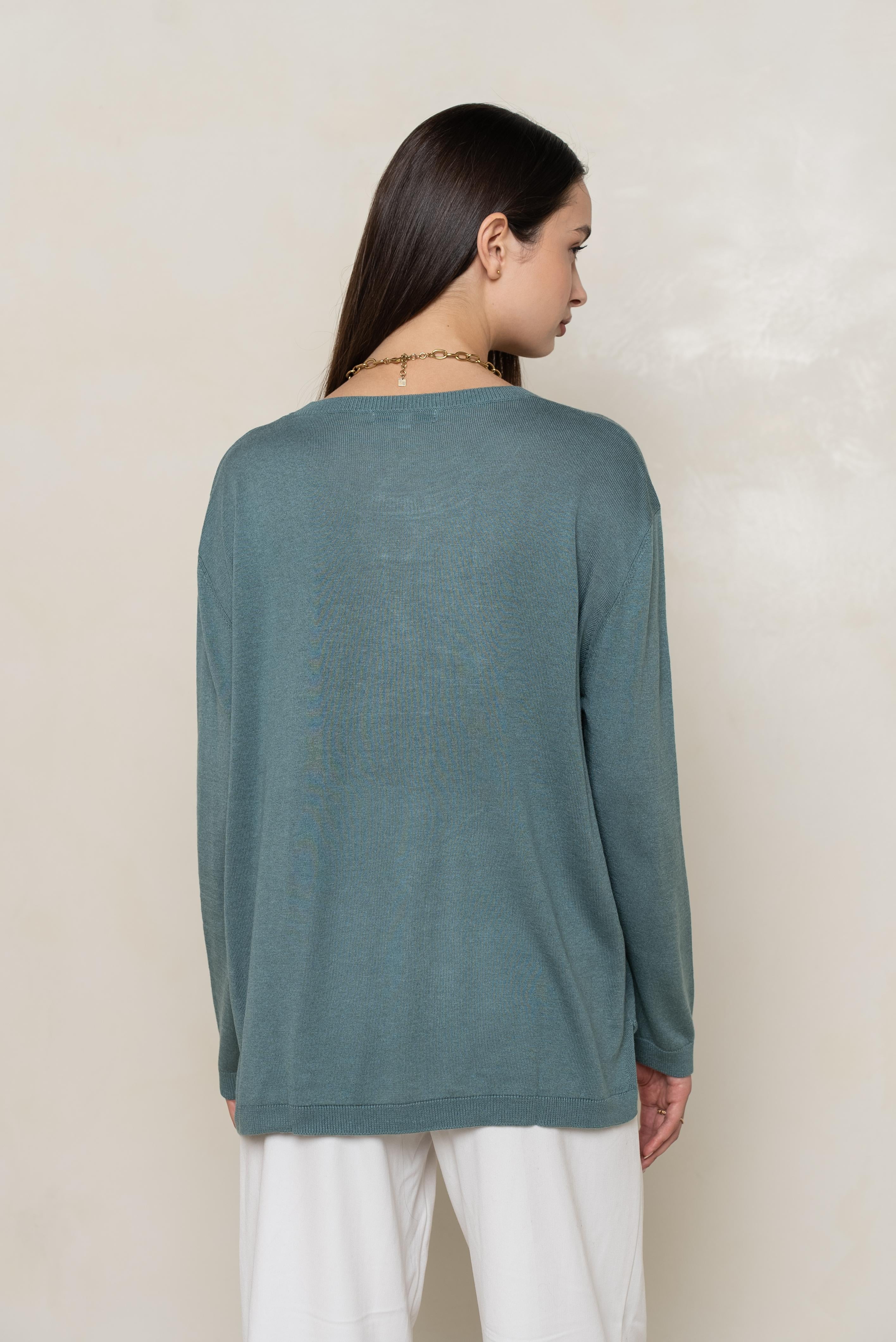 Pull col rond oversize en soie et cachemire