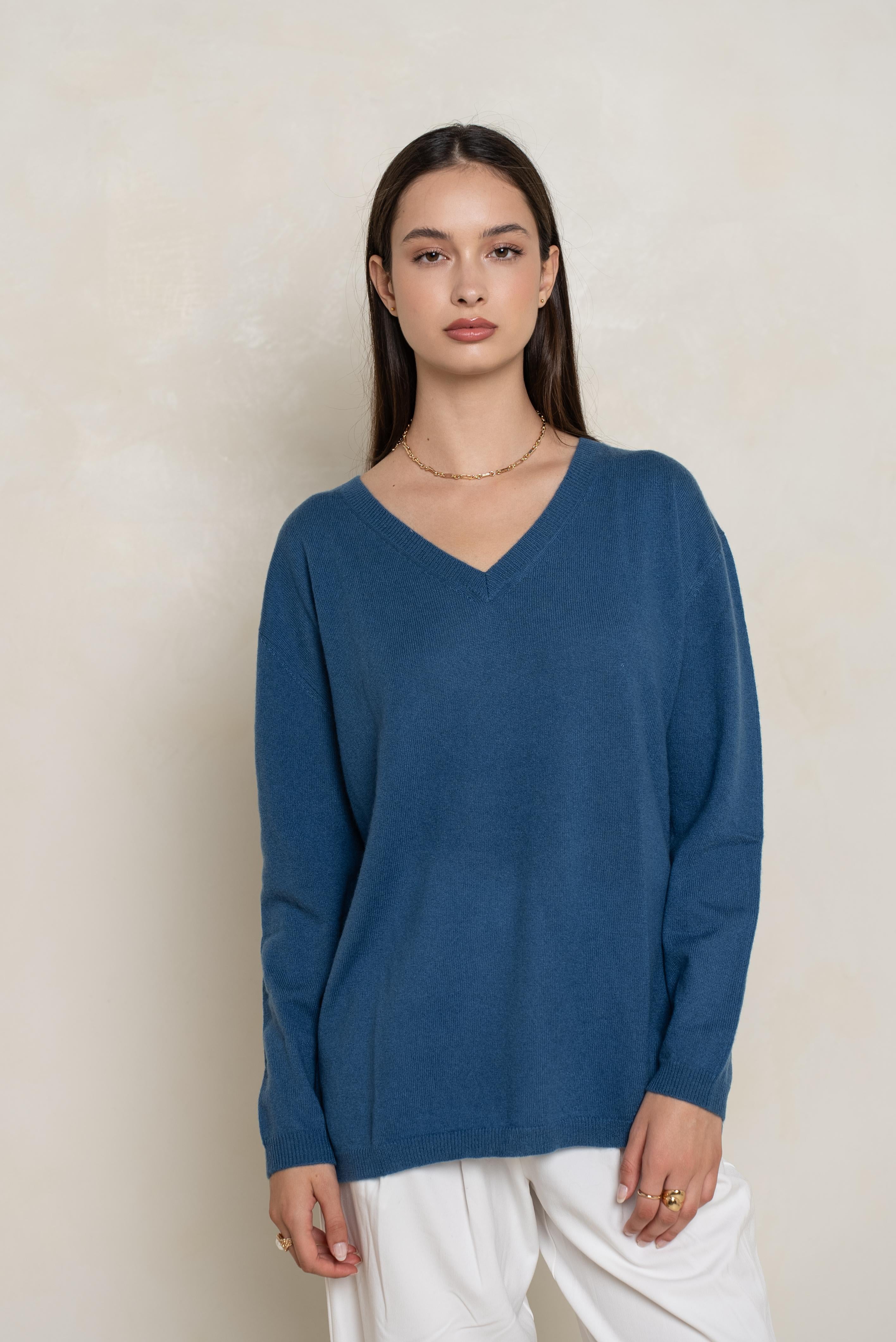 Pull V oversize en soie et cachemire