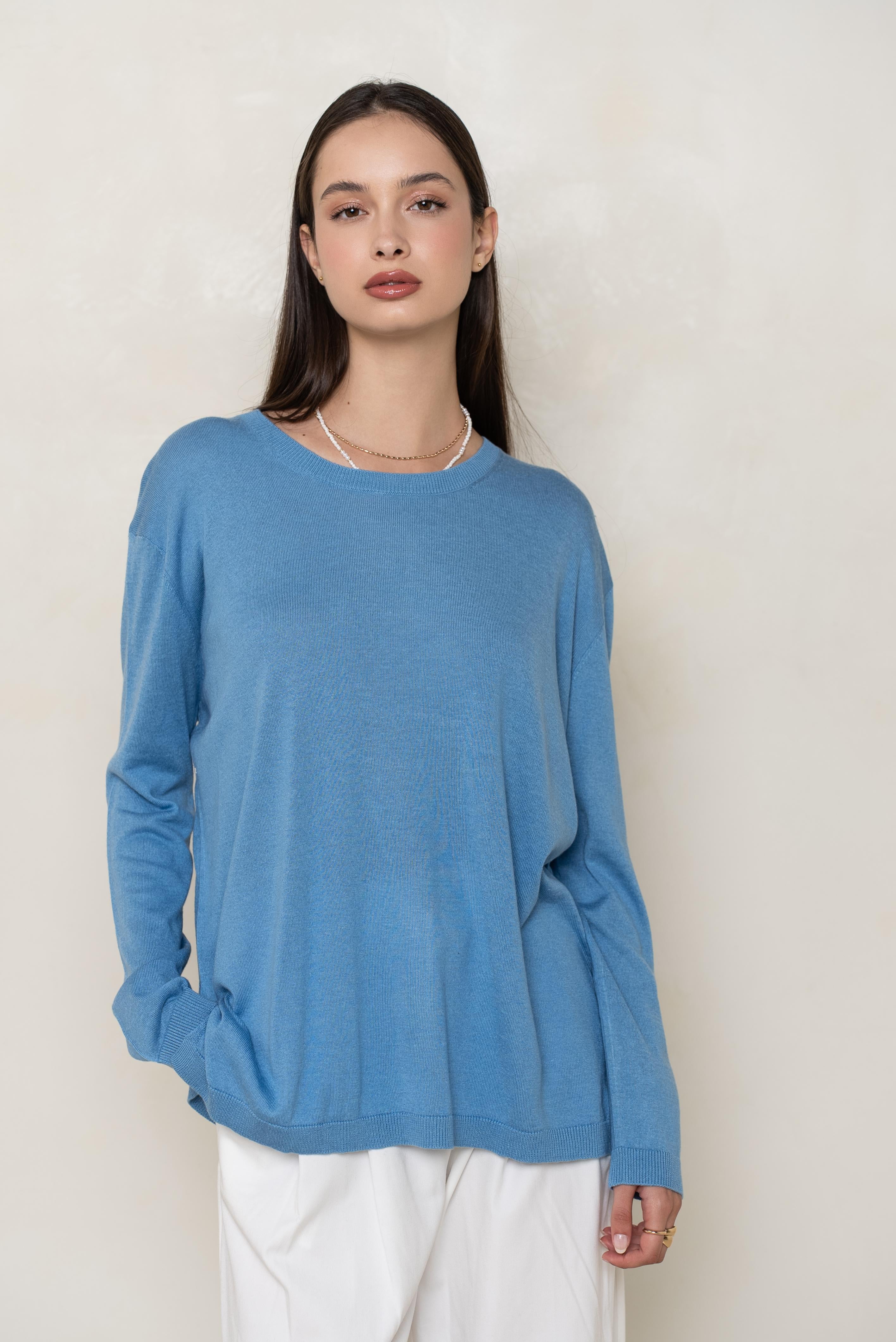 Pull col rond oversize en soie et cachemire