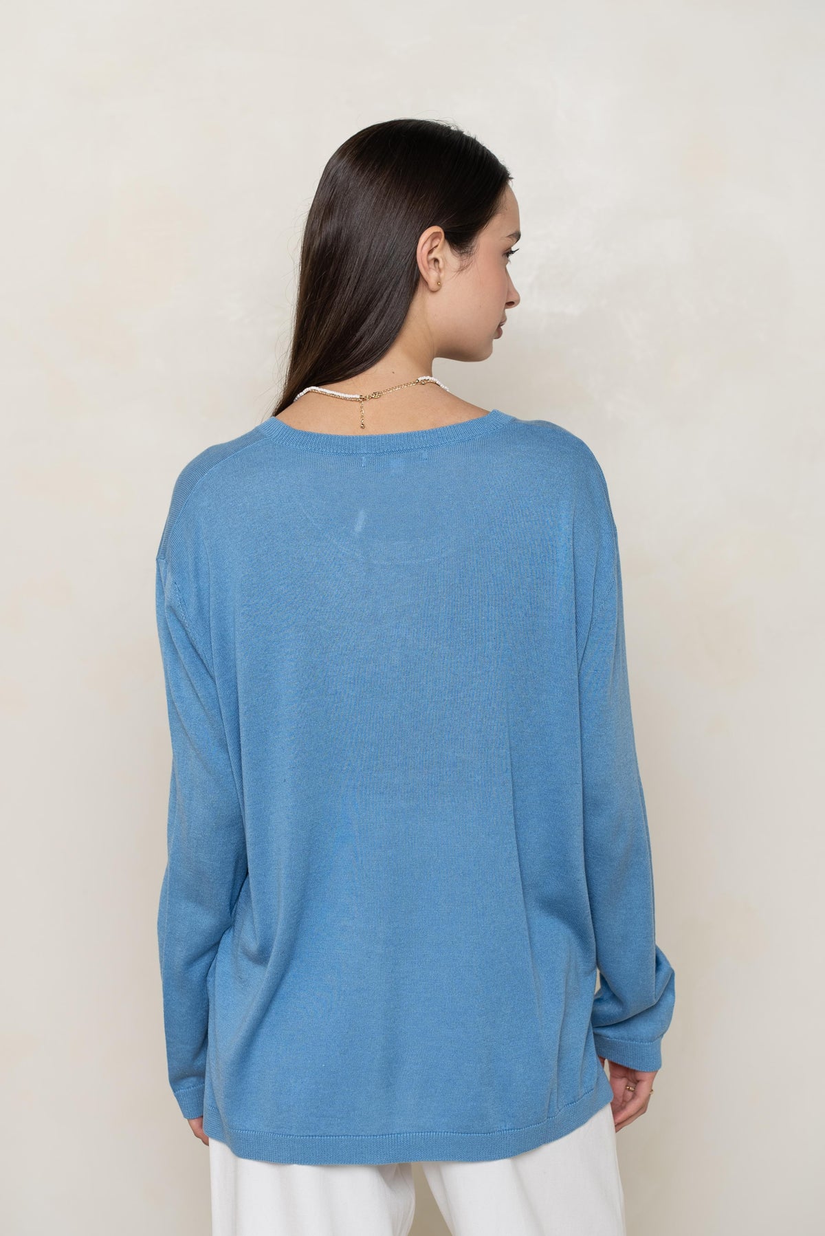 Pull col rond oversize en soie et cachemire