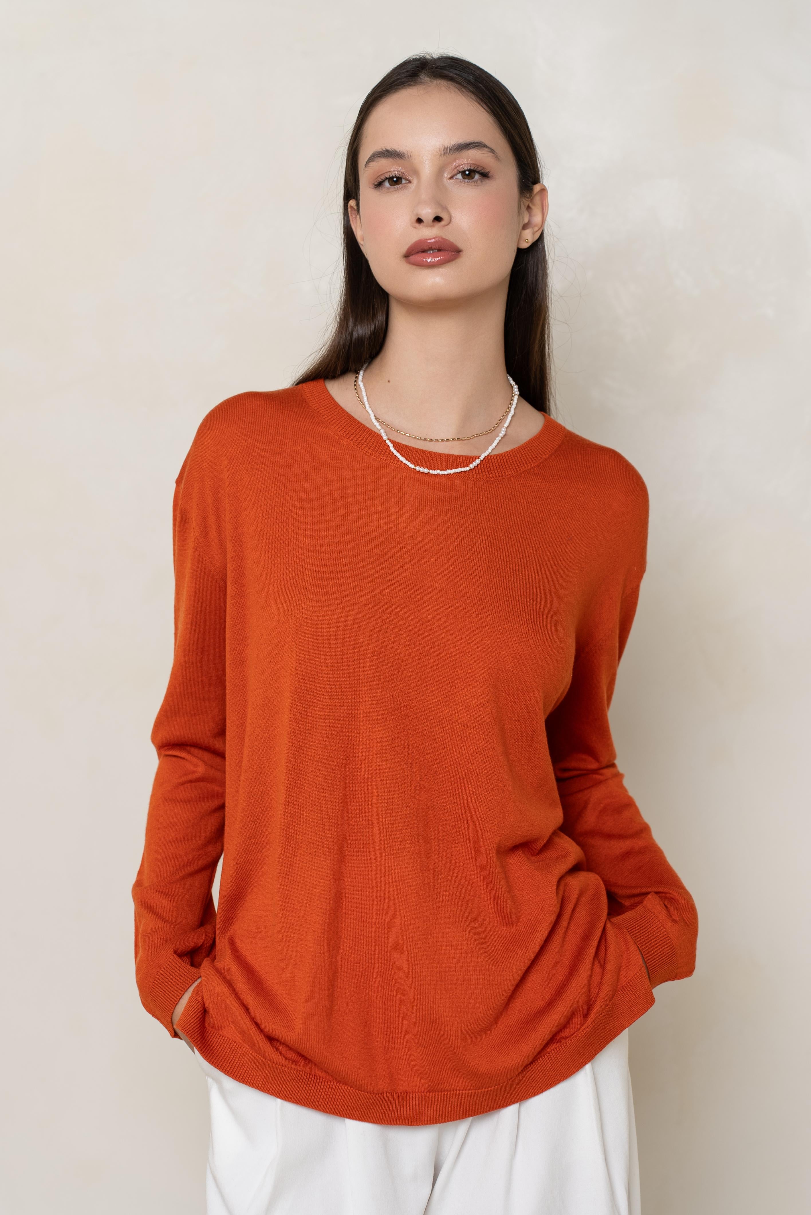 Pull col rond oversize en soie et cachemire