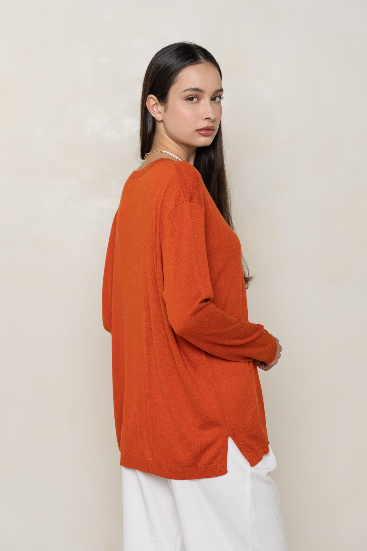 Pull col rond oversize en soie et cachemire