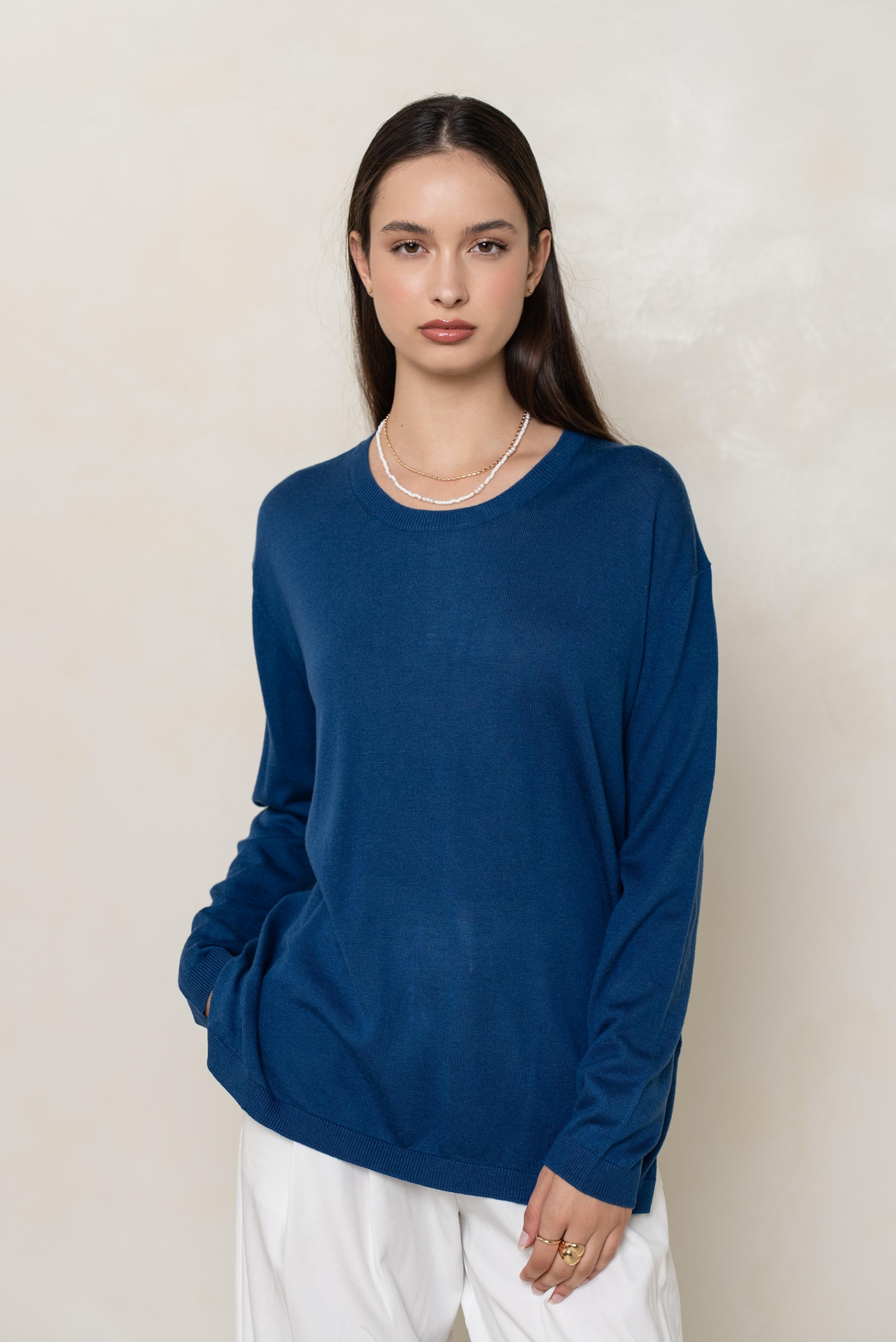 Pull col rond oversize en soie et cachemire