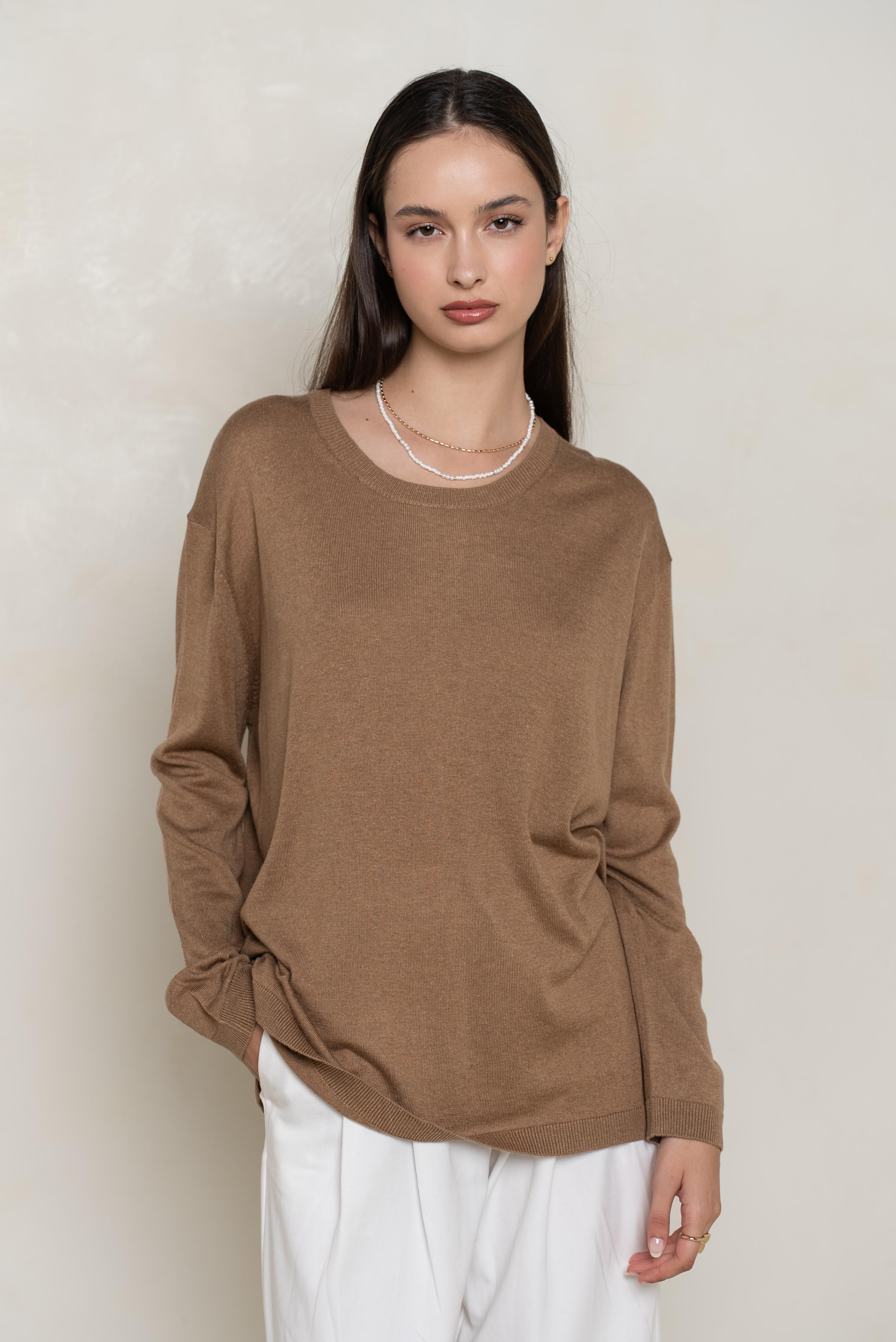 Pull col rond oversize en soie et cachemire