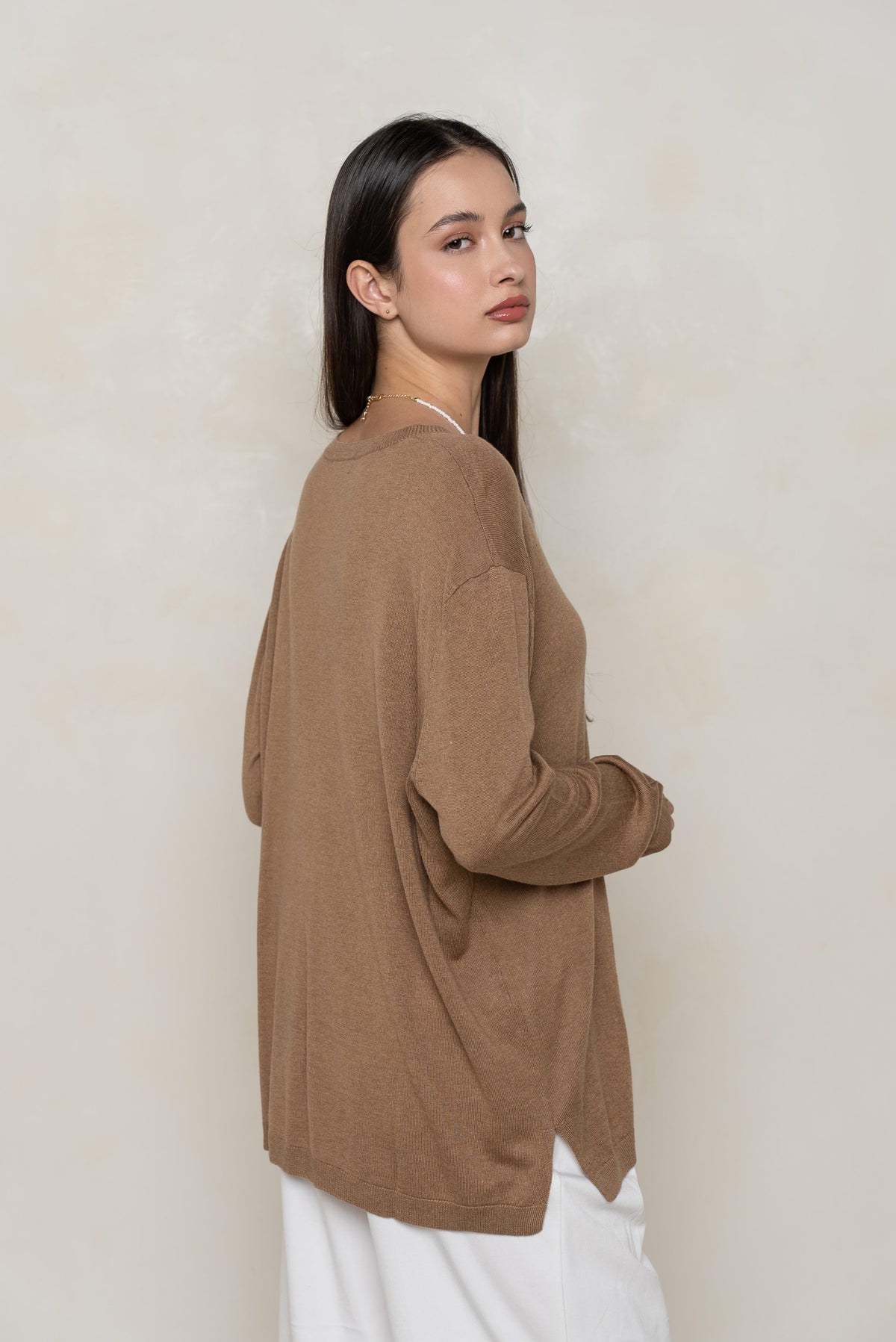Pull col rond oversize en soie et cachemire
