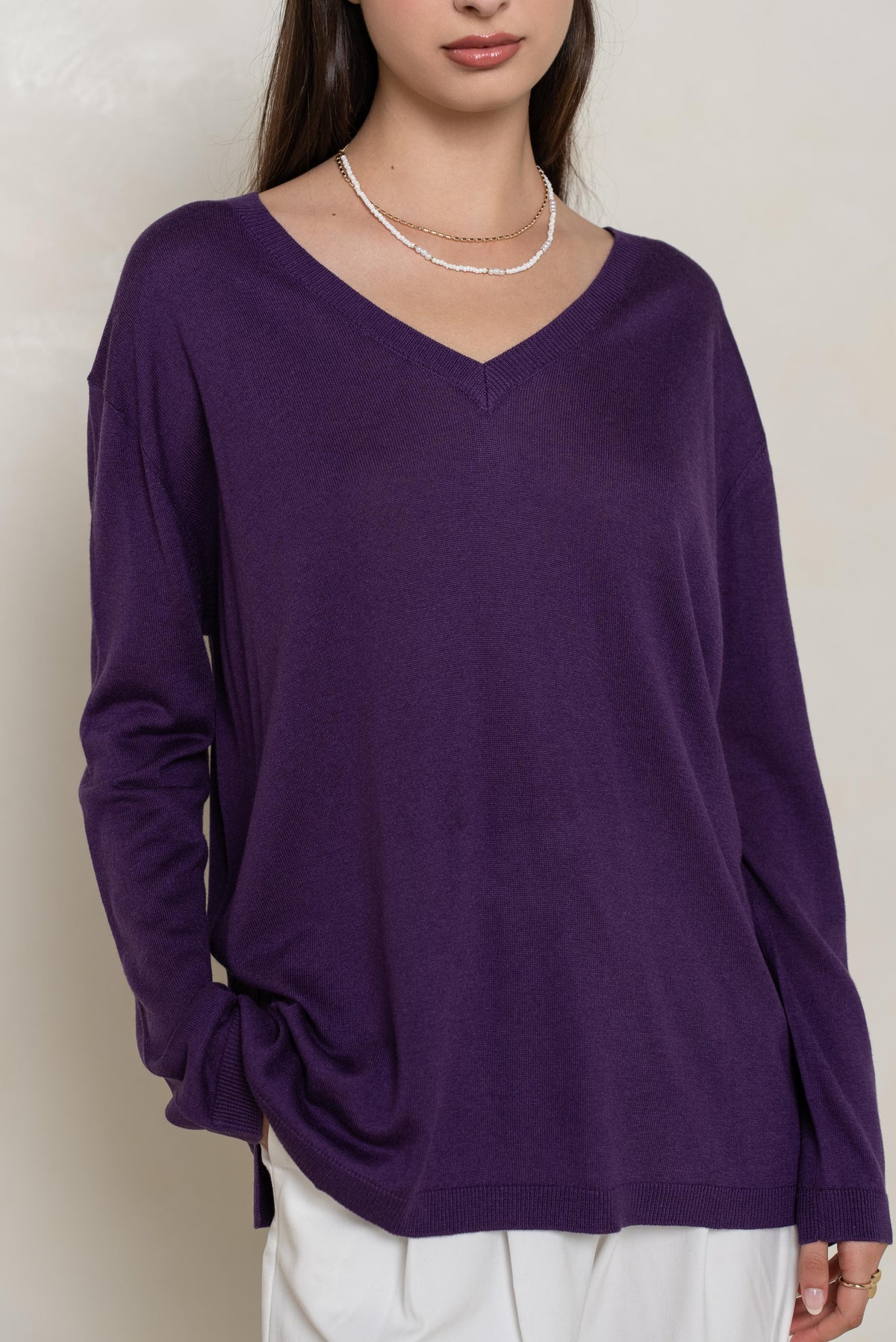 Pull V oversize en soie et cachemire