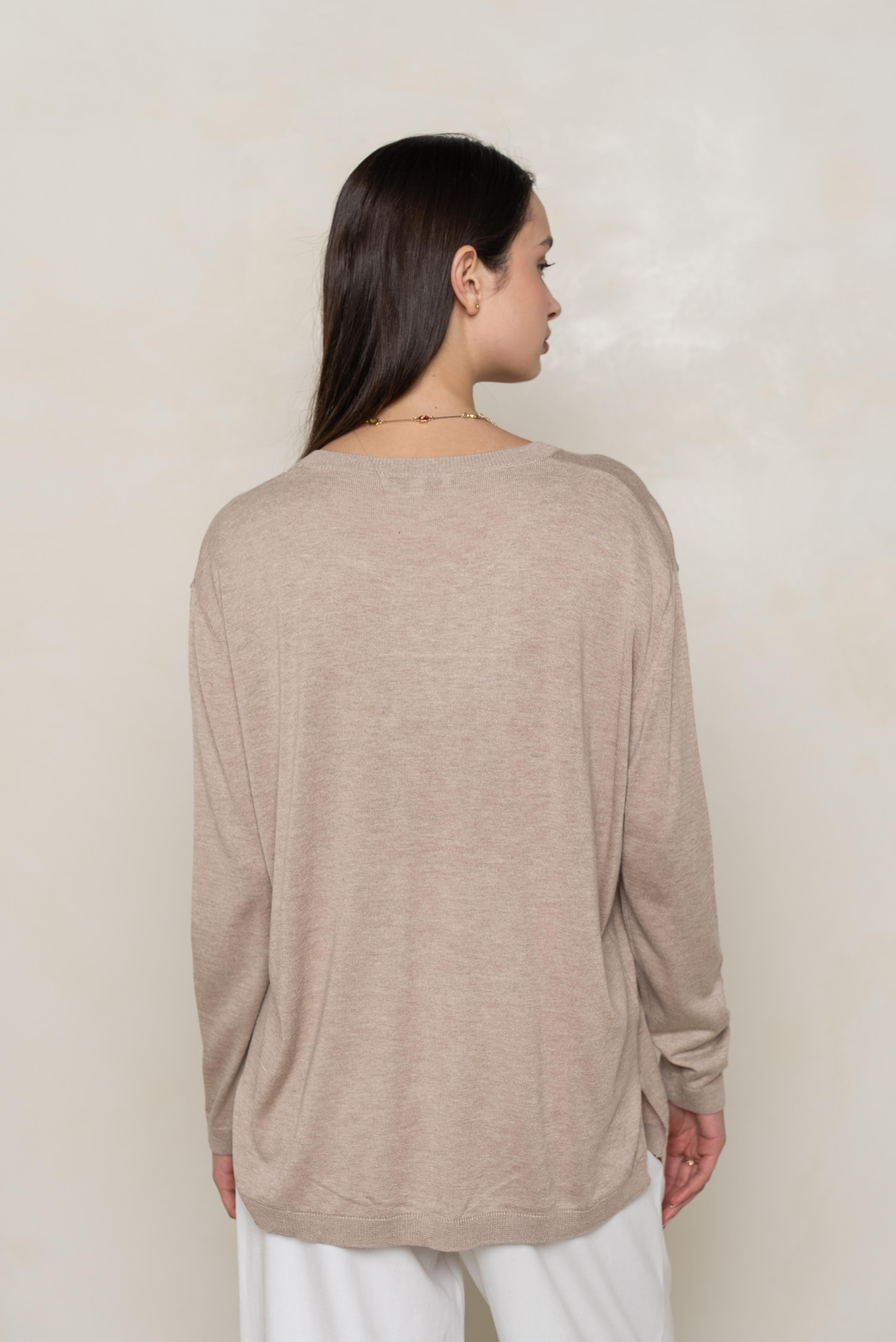 Pull col rond oversize en soie et cachemire