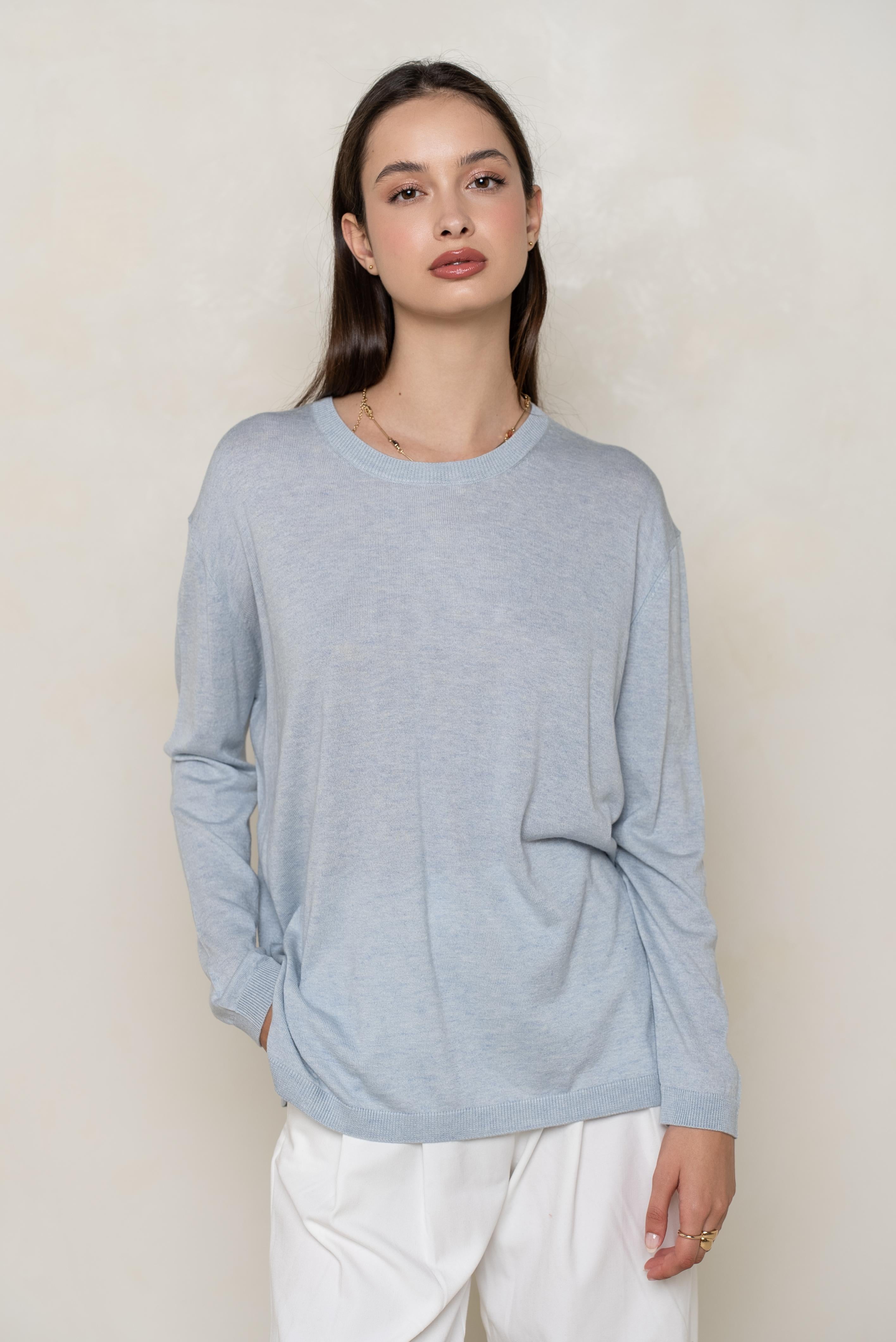 Pull col rond oversize en soie et cachemire