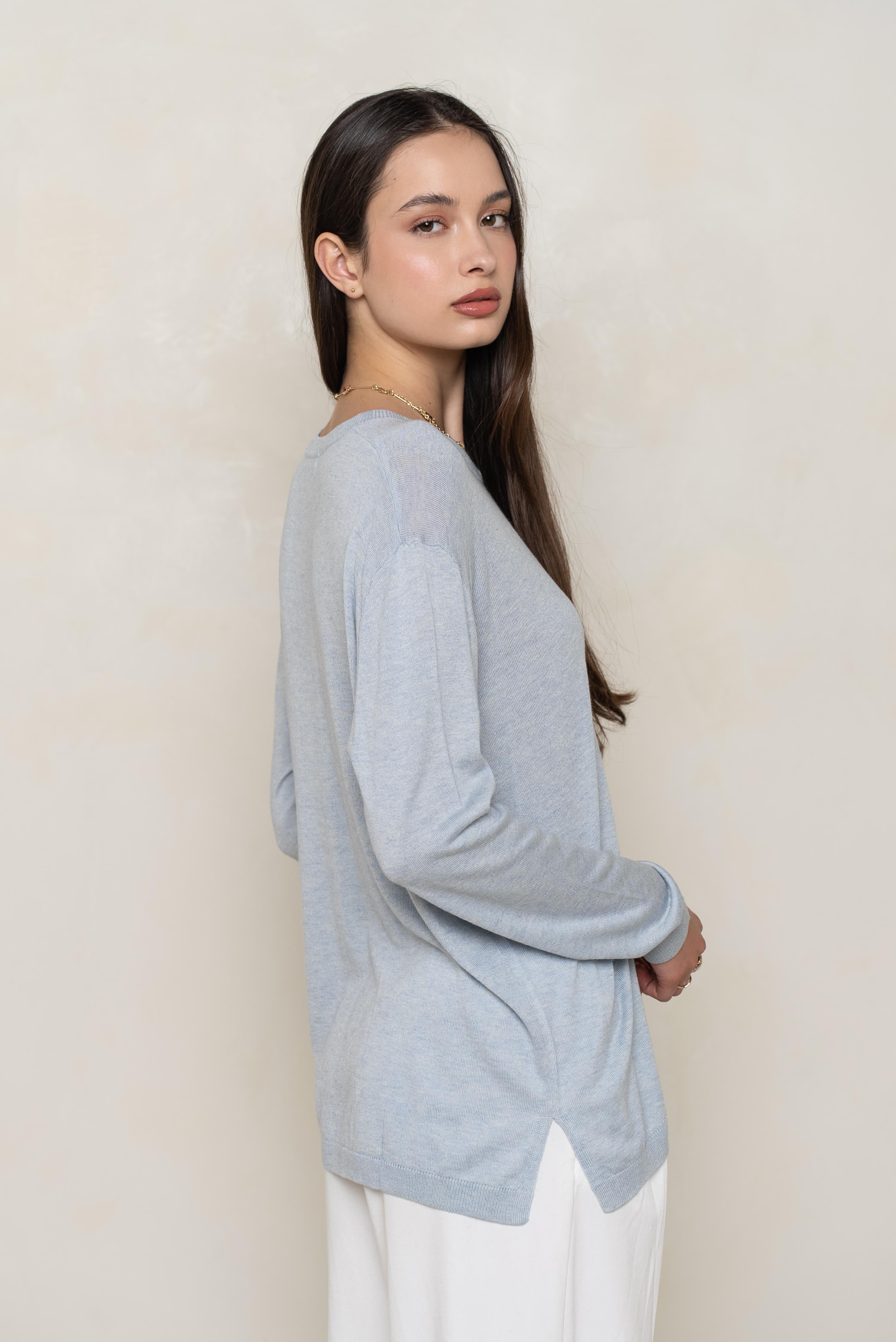 Pull col rond oversize en soie et cachemire