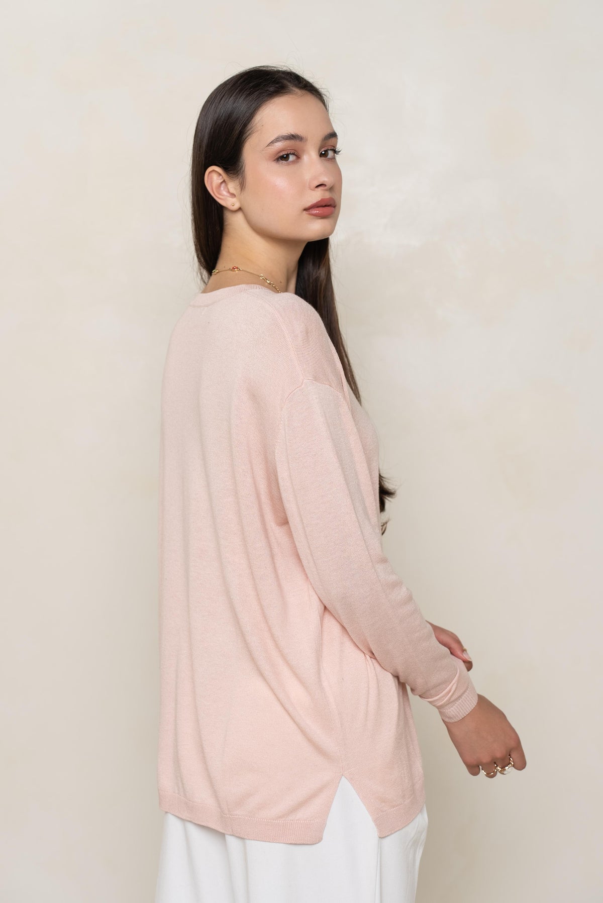 Pull col rond oversize en soie et cachemire