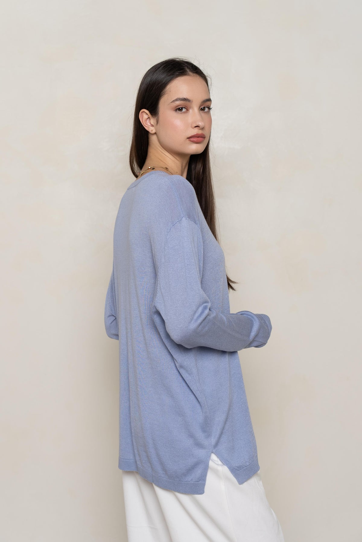 Pull col rond oversize en soie et cachemire