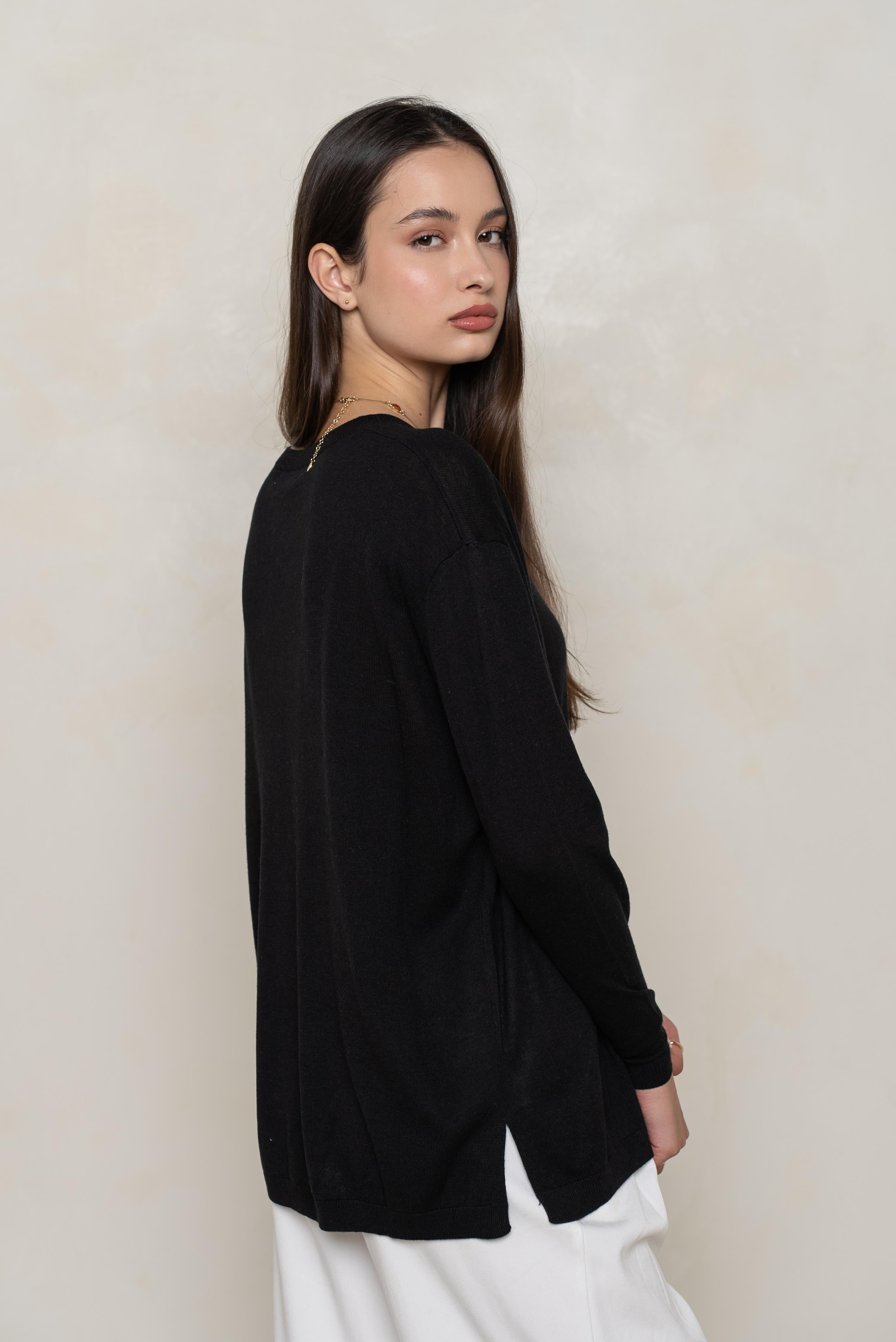 Pull col rond oversize en soie et cachemire