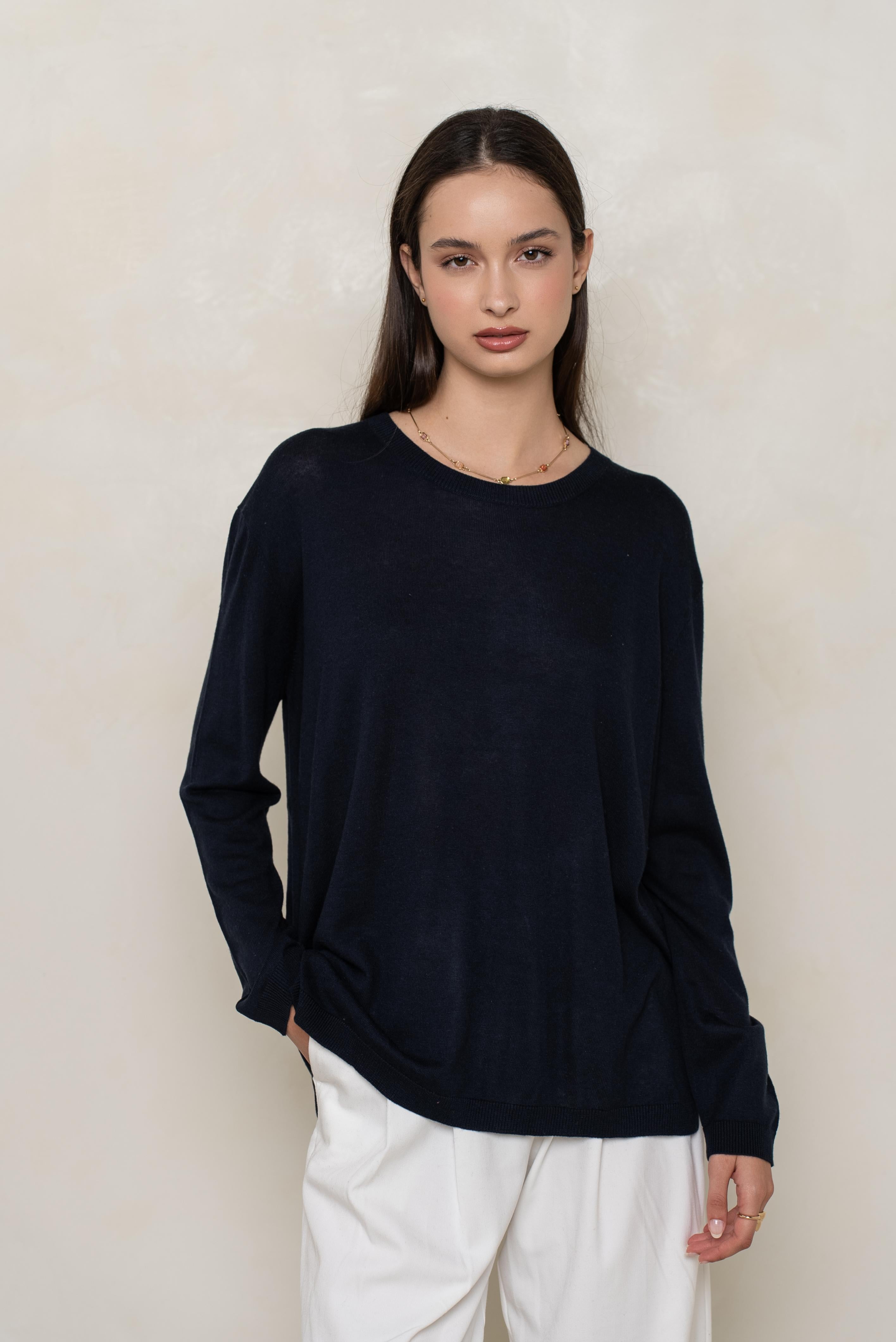 Pull col rond oversize en soie et cachemire