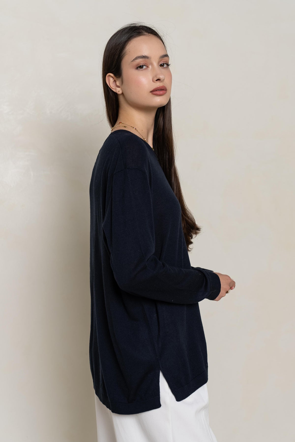 Pull col rond oversize en soie et cachemire