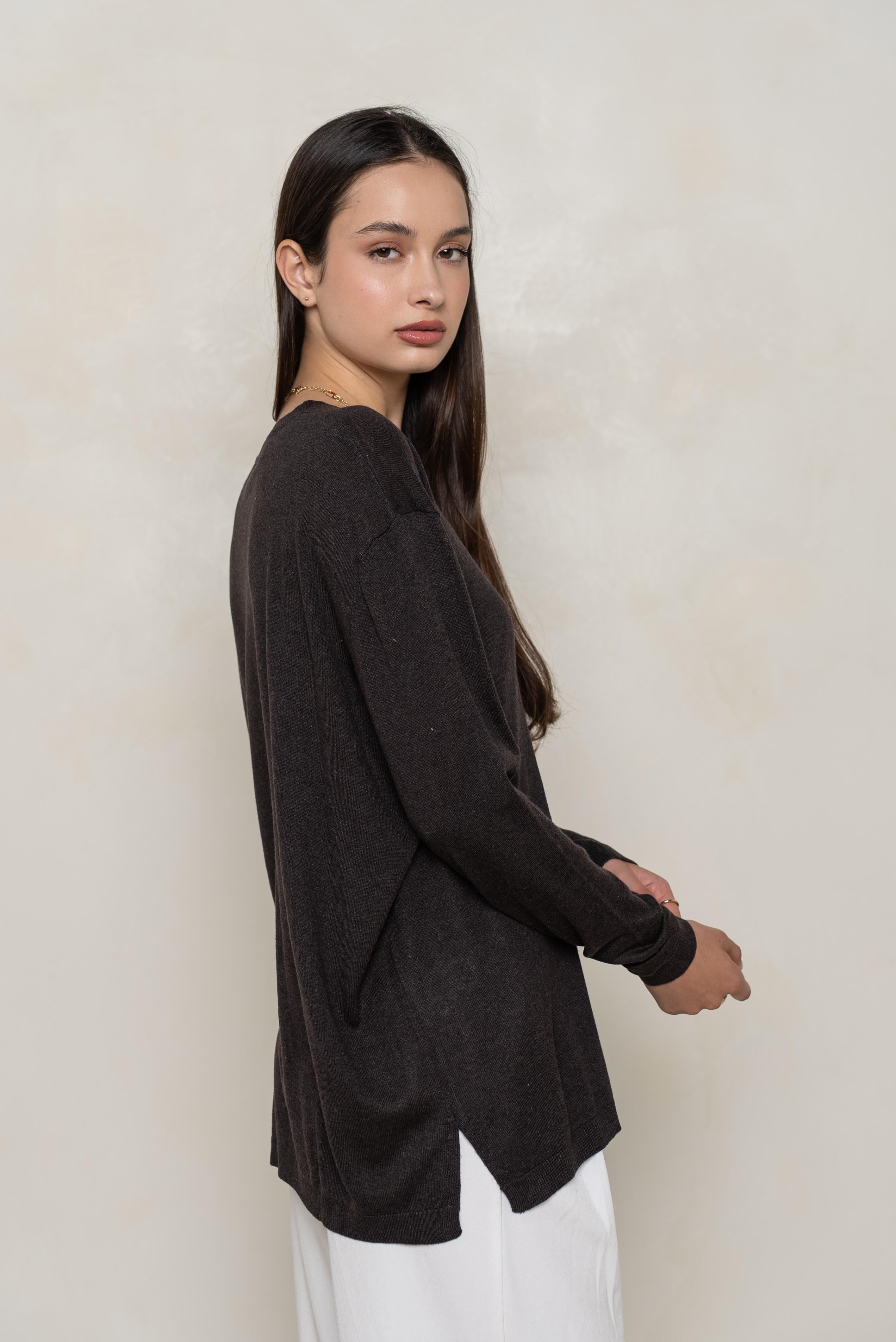 Pull col rond oversize en soie et cachemire