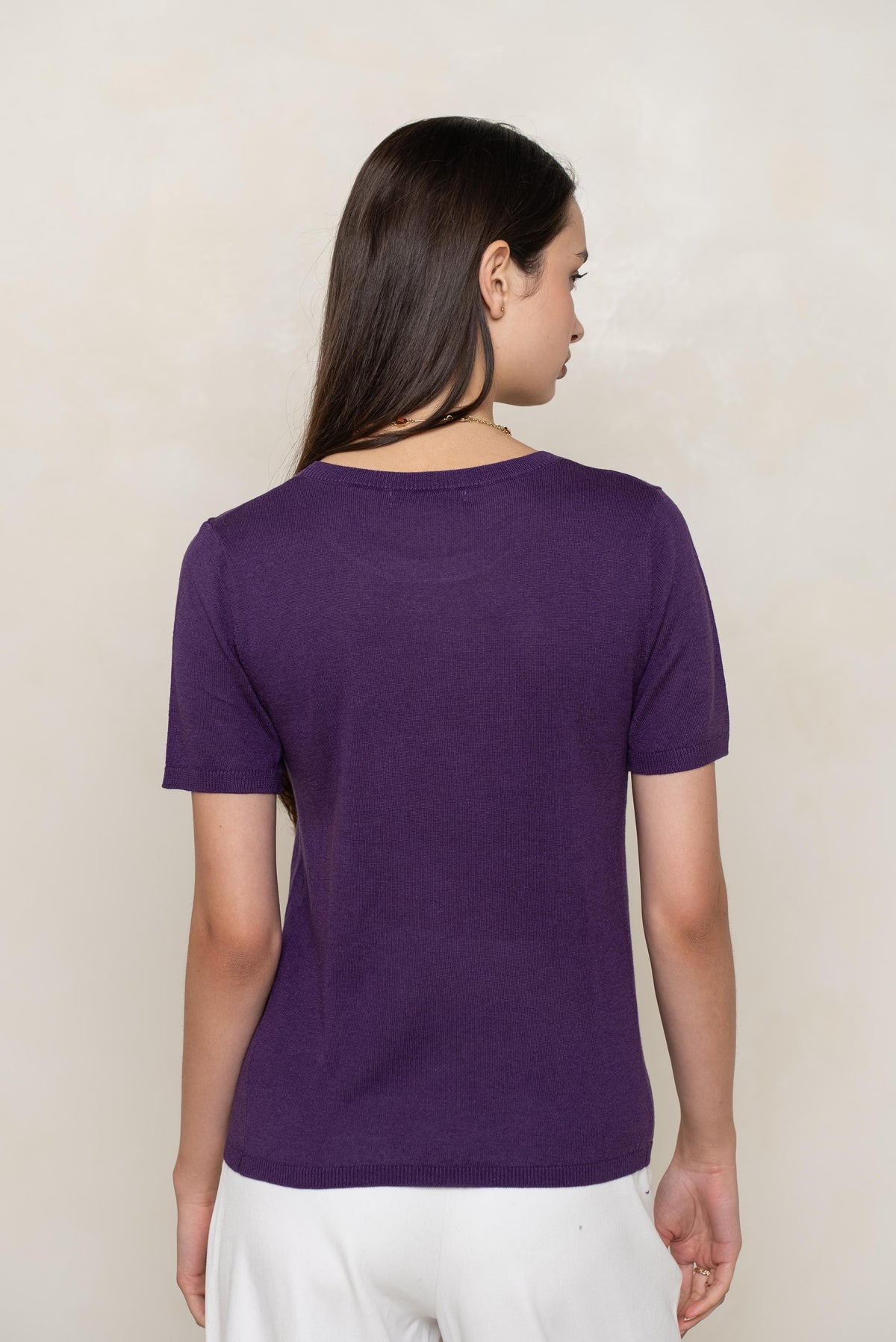 Pull soie & cachemire col rond manches courtes