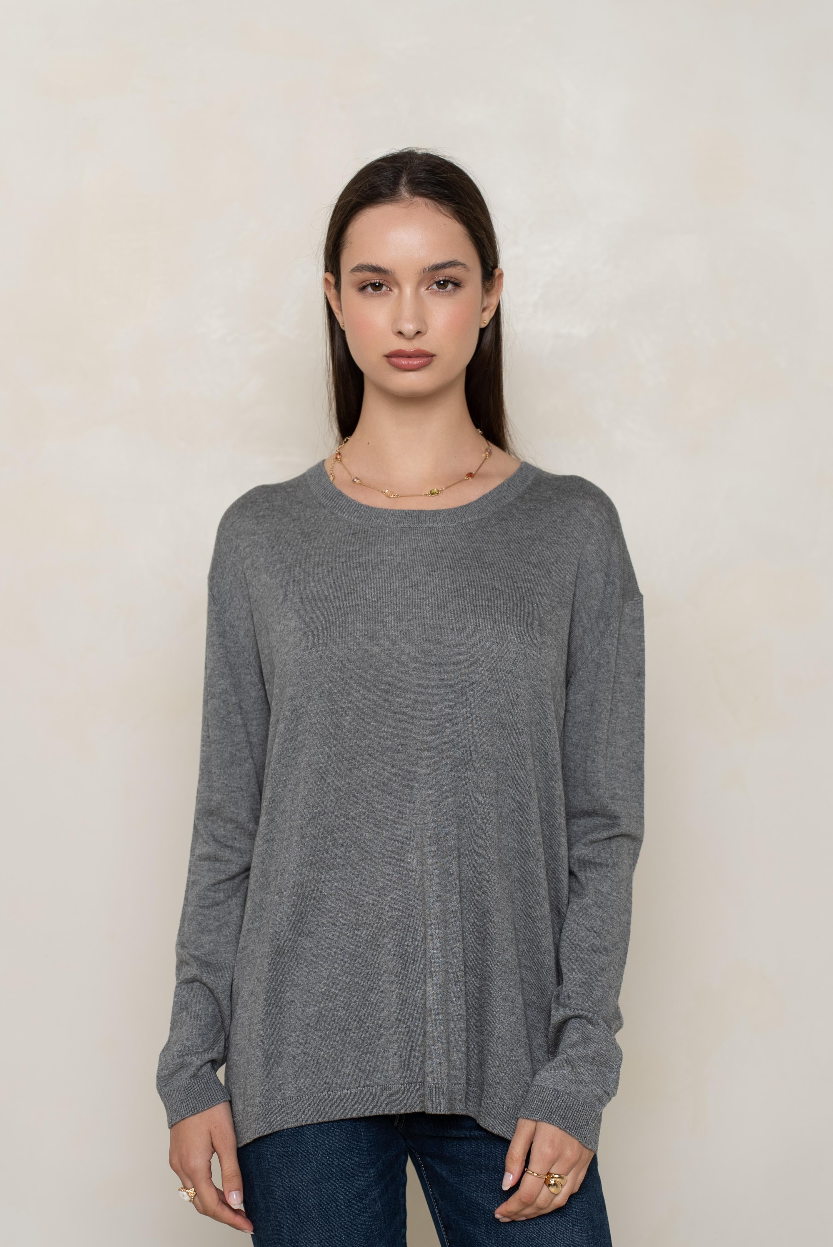 Pull col rond oversize en soie et cachemire