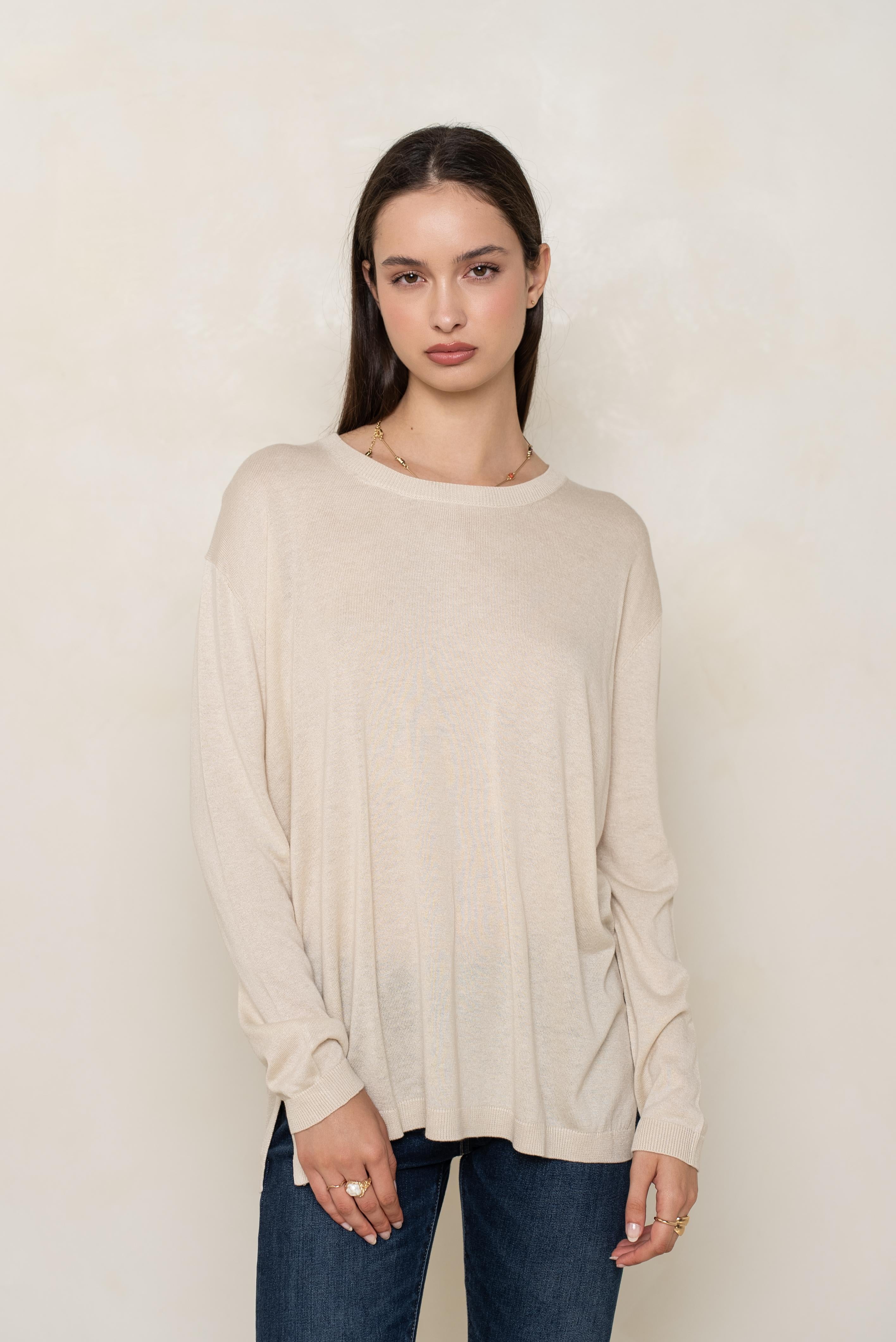 Pull col rond oversize en soie et cachemire