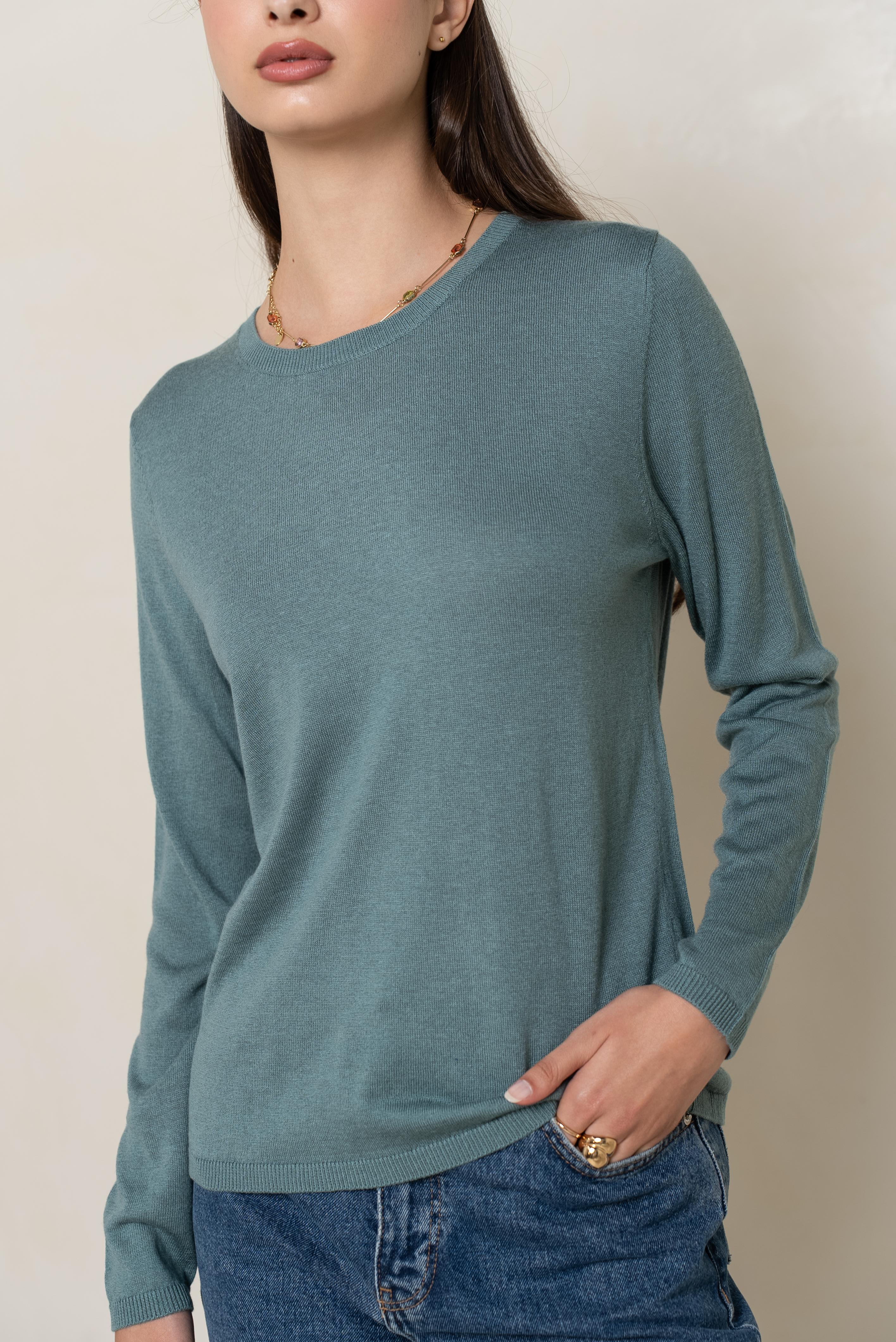 Pull col rond en soie et cachemire
