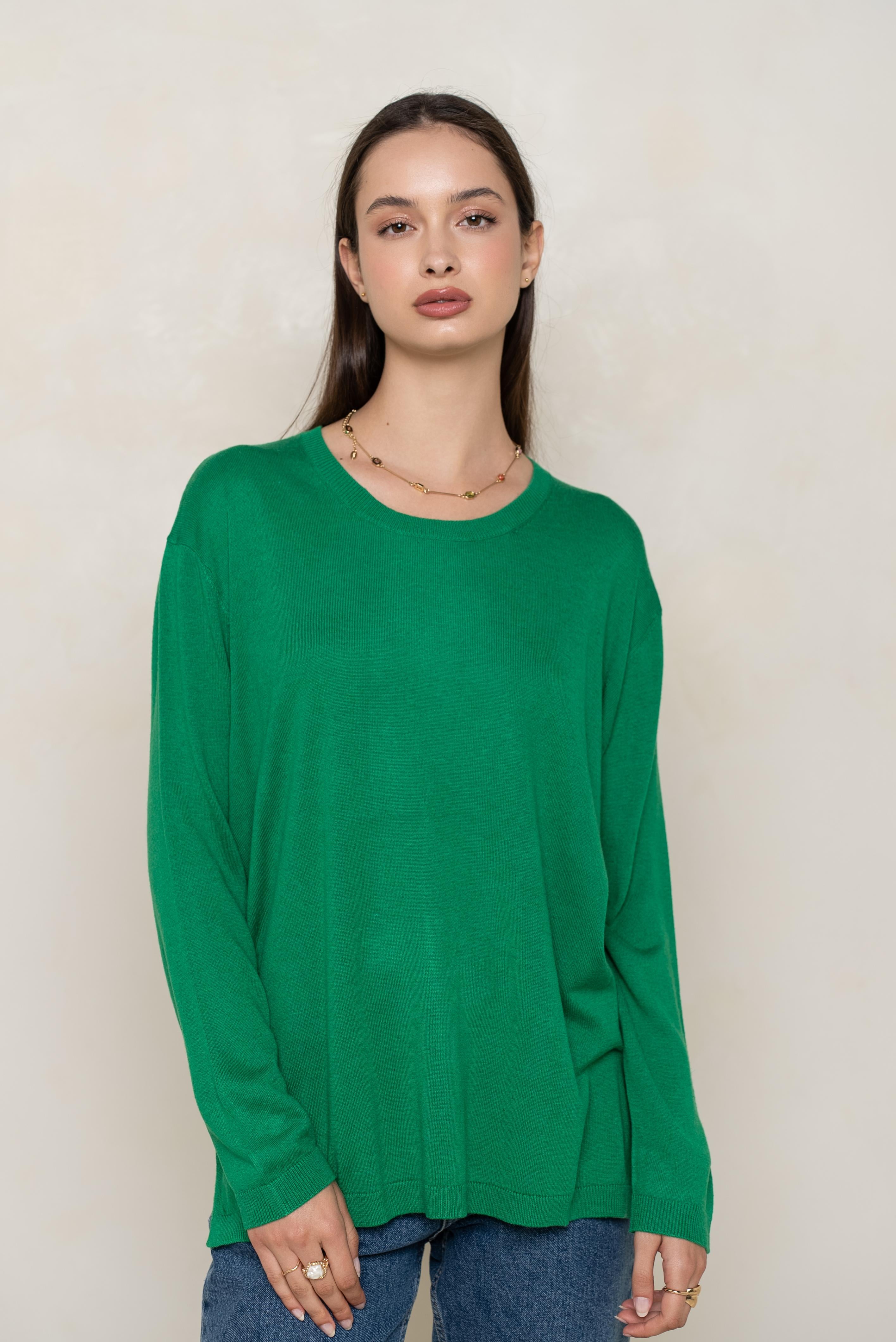 Pull col rond oversize en soie et cachemire