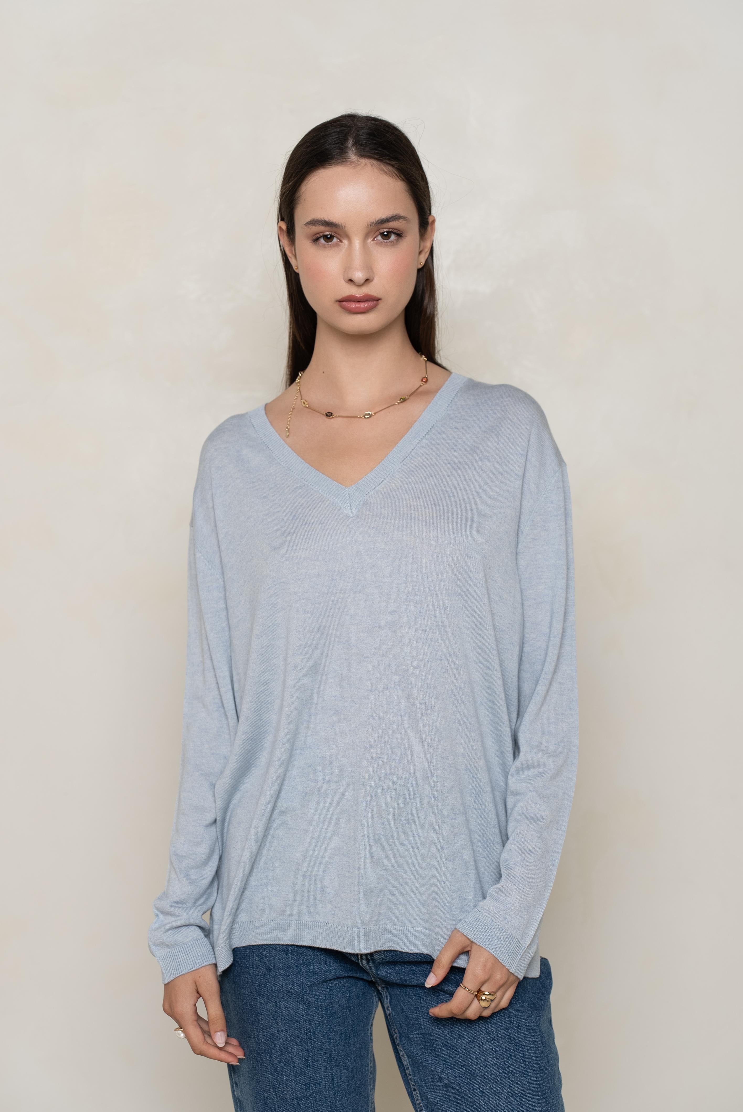 Pull V oversize en soie et cachemire