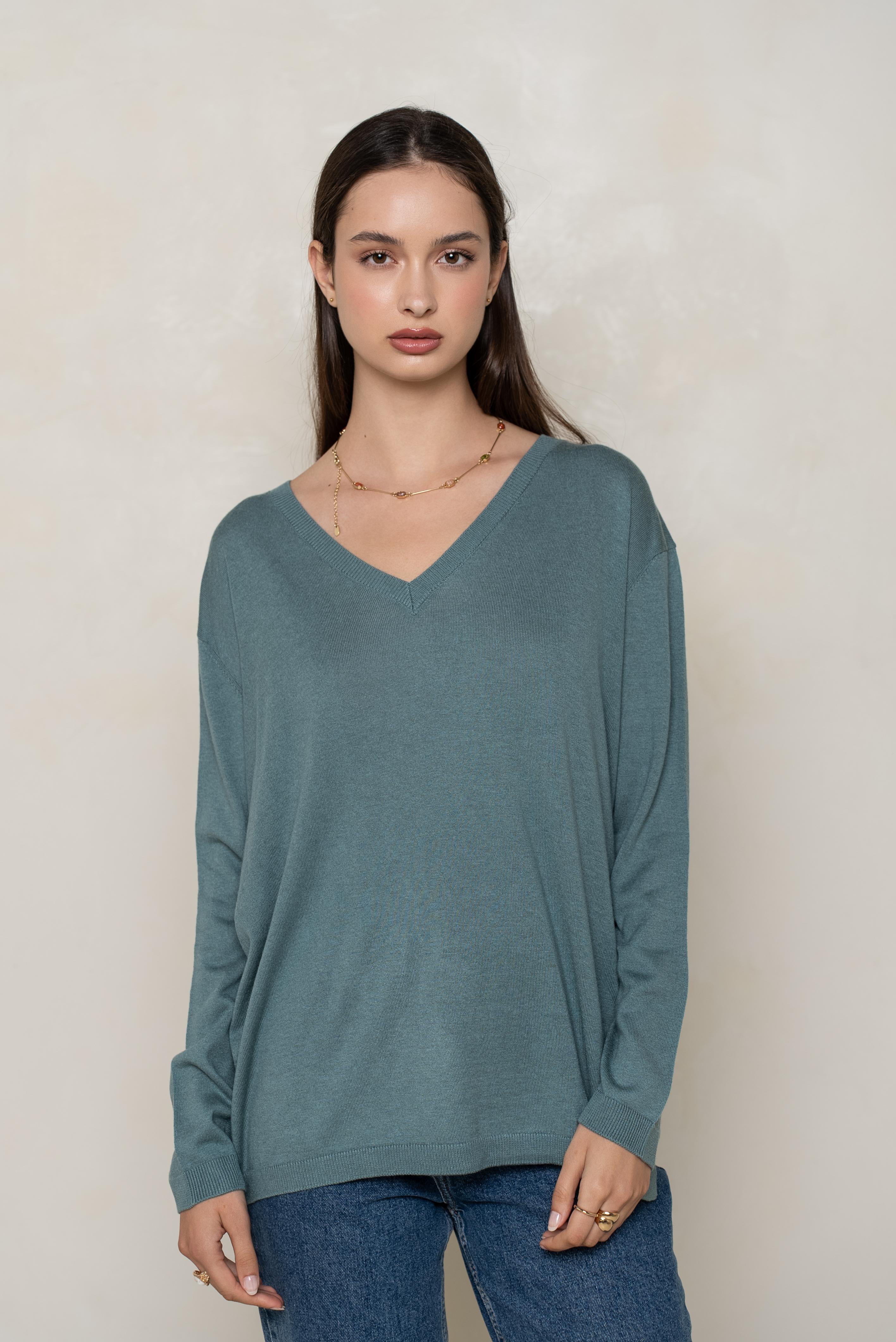 Pull V oversize en soie et cachemire