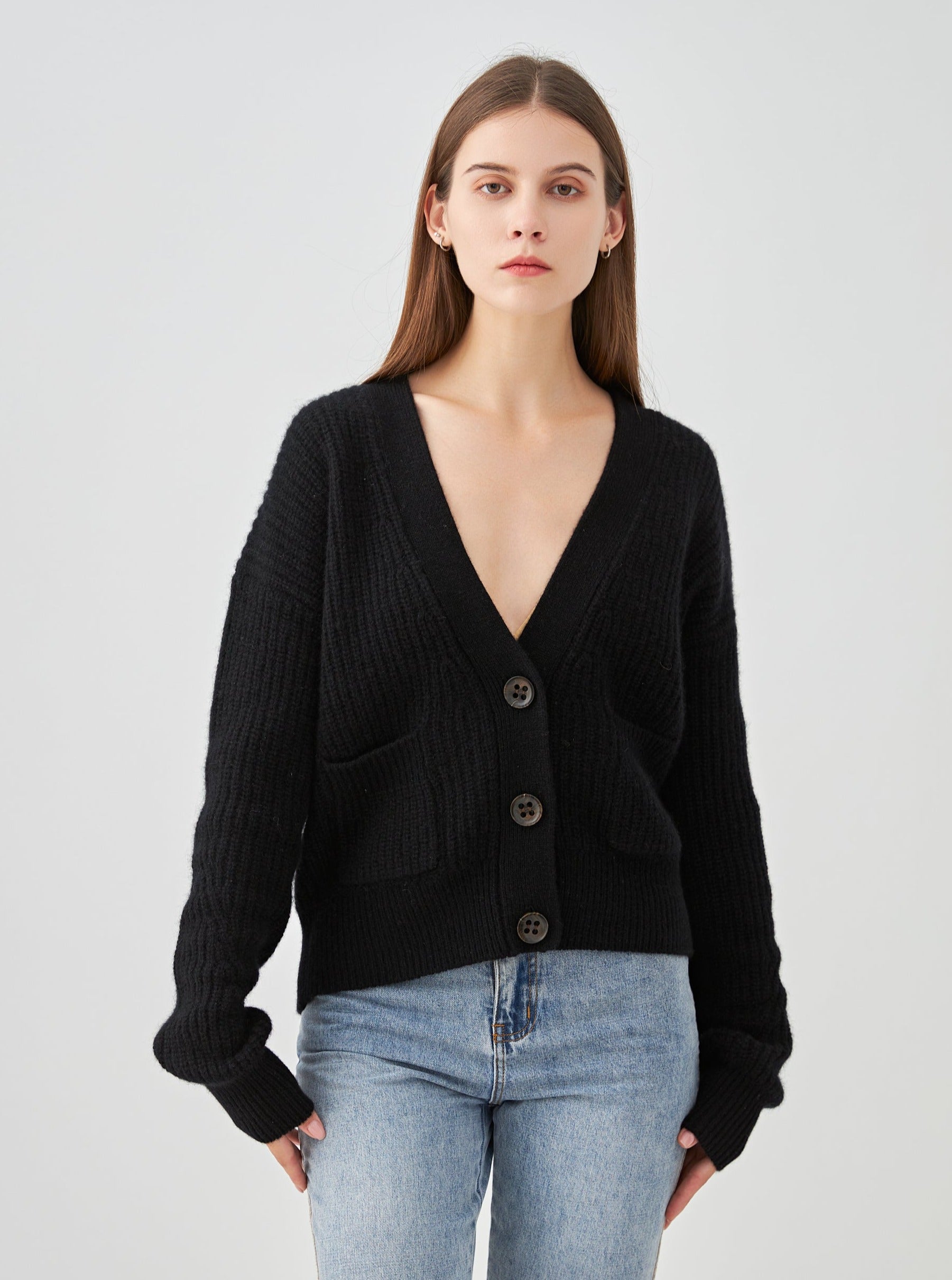 Gilet boutonné à poches en cachemire 4 fils